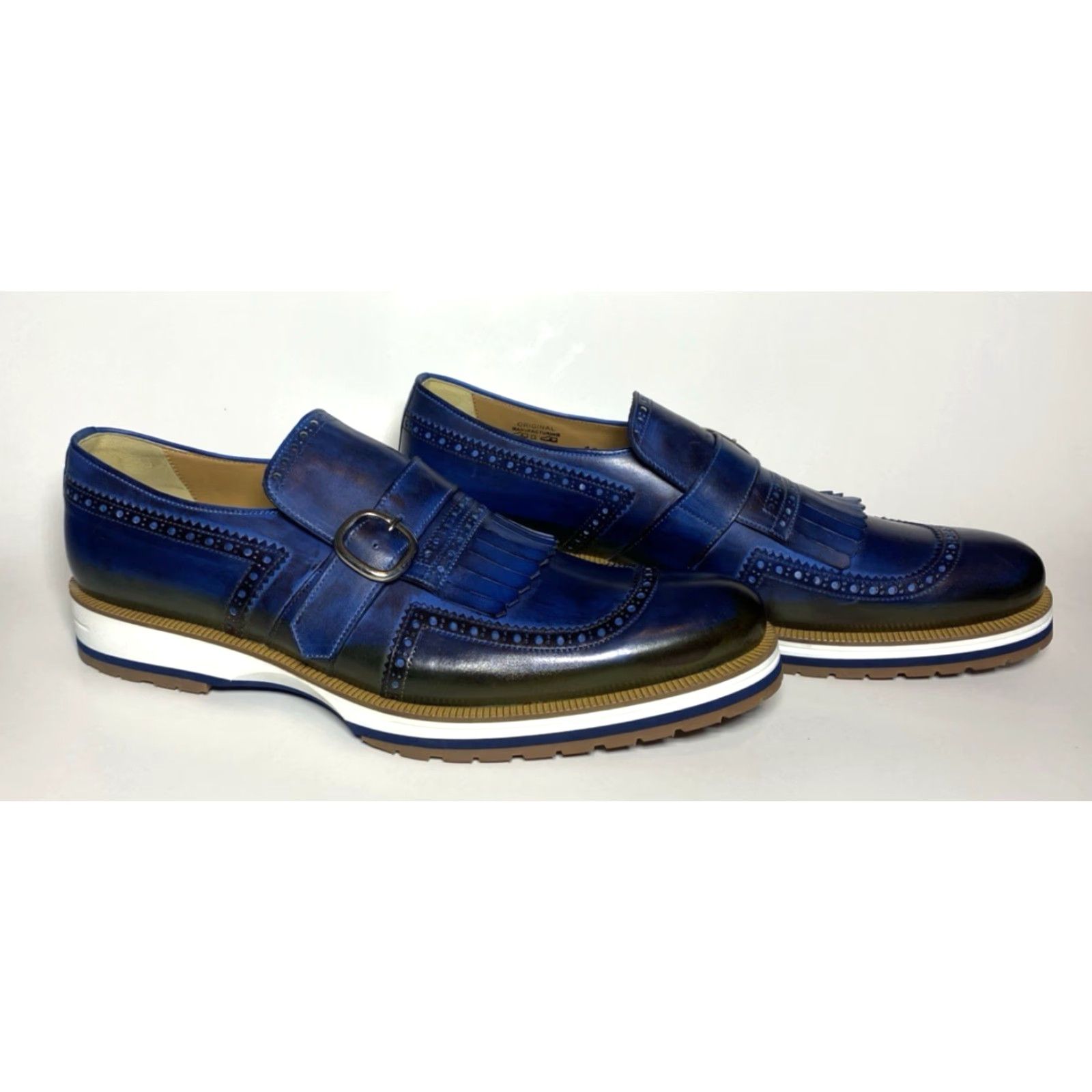 Vintage Francesco Benigno Canto de' Ricci Firenze Italy Monk Strap Loafers Mens Dress Leather Blue Sz 10 UK 10 US 11 New without box Size US 10 / EU 43 - 4 Thumbnail