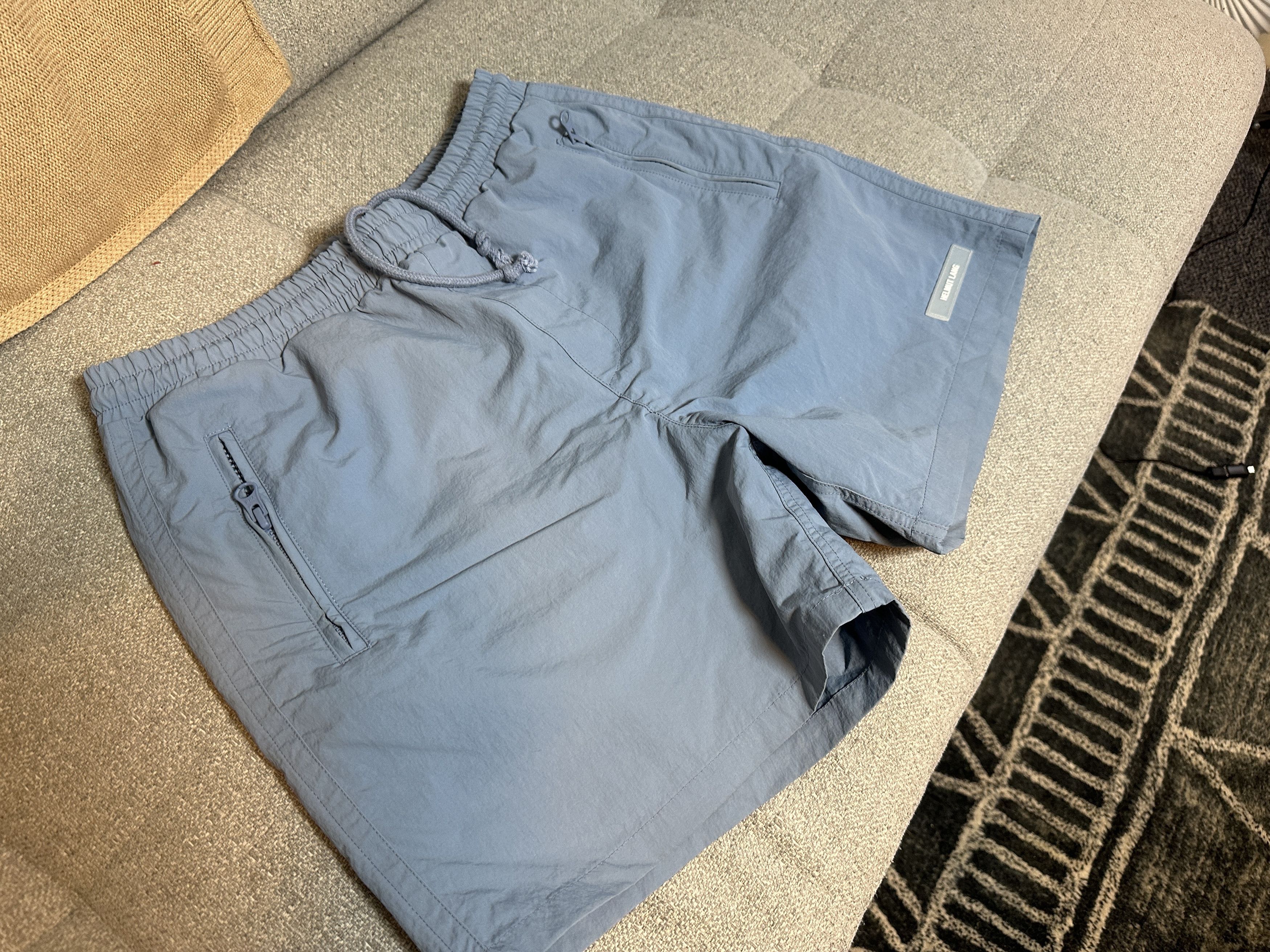 Helmut Lang MINT Logo-patch Slip-on Swim Shorts Storm Blue $228 MSRP ...