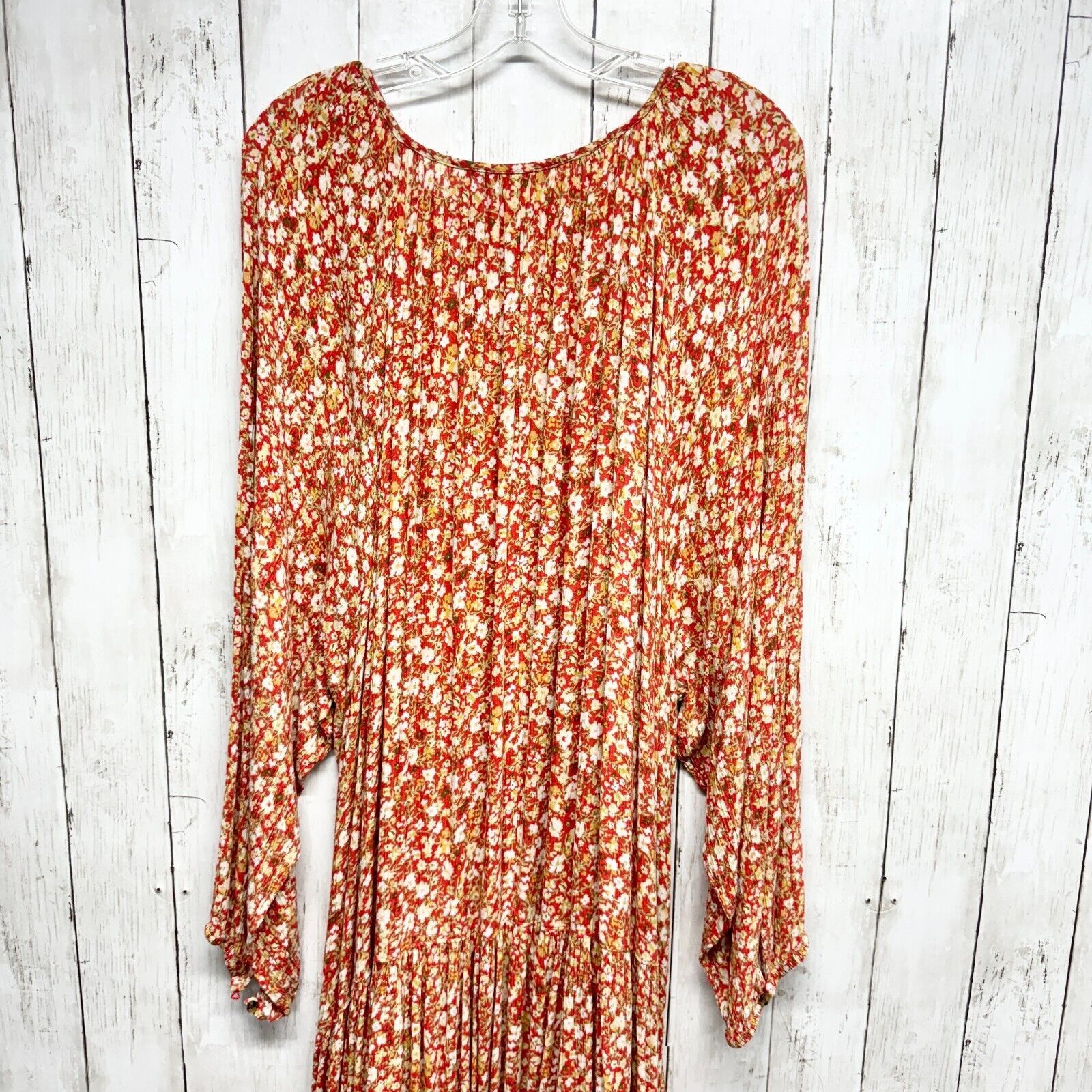 Sonoma SONOMA 5X Maxi Dress Red/Orange Floral V-Neck Long Sleeve Size 4XL / US 24-26 - 4 Thumbnail