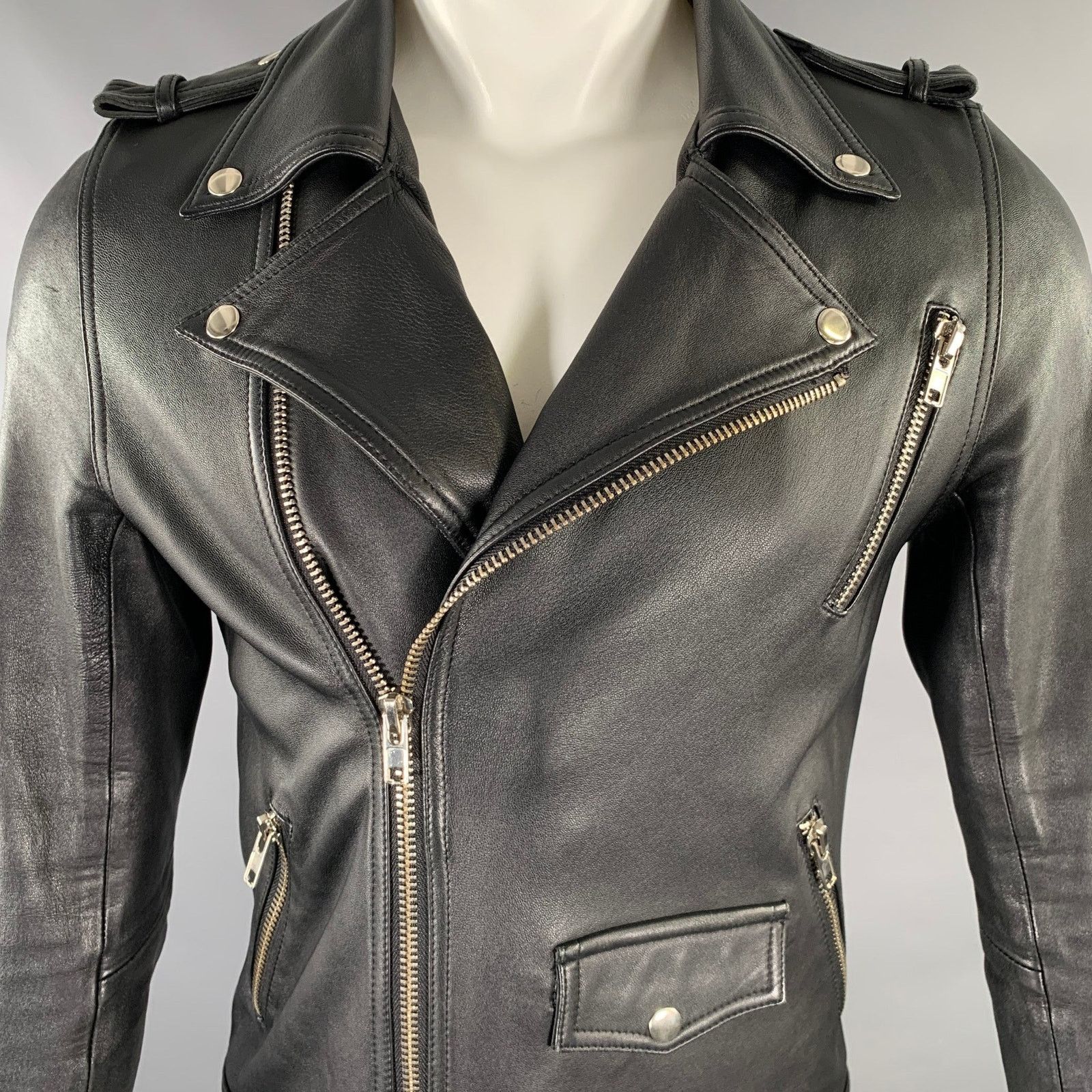 Other NO BRAND Chest Size M Black Leather Motorcycle Jacket Size US L / EU 52-54 / 3 - 2 Thumbnail