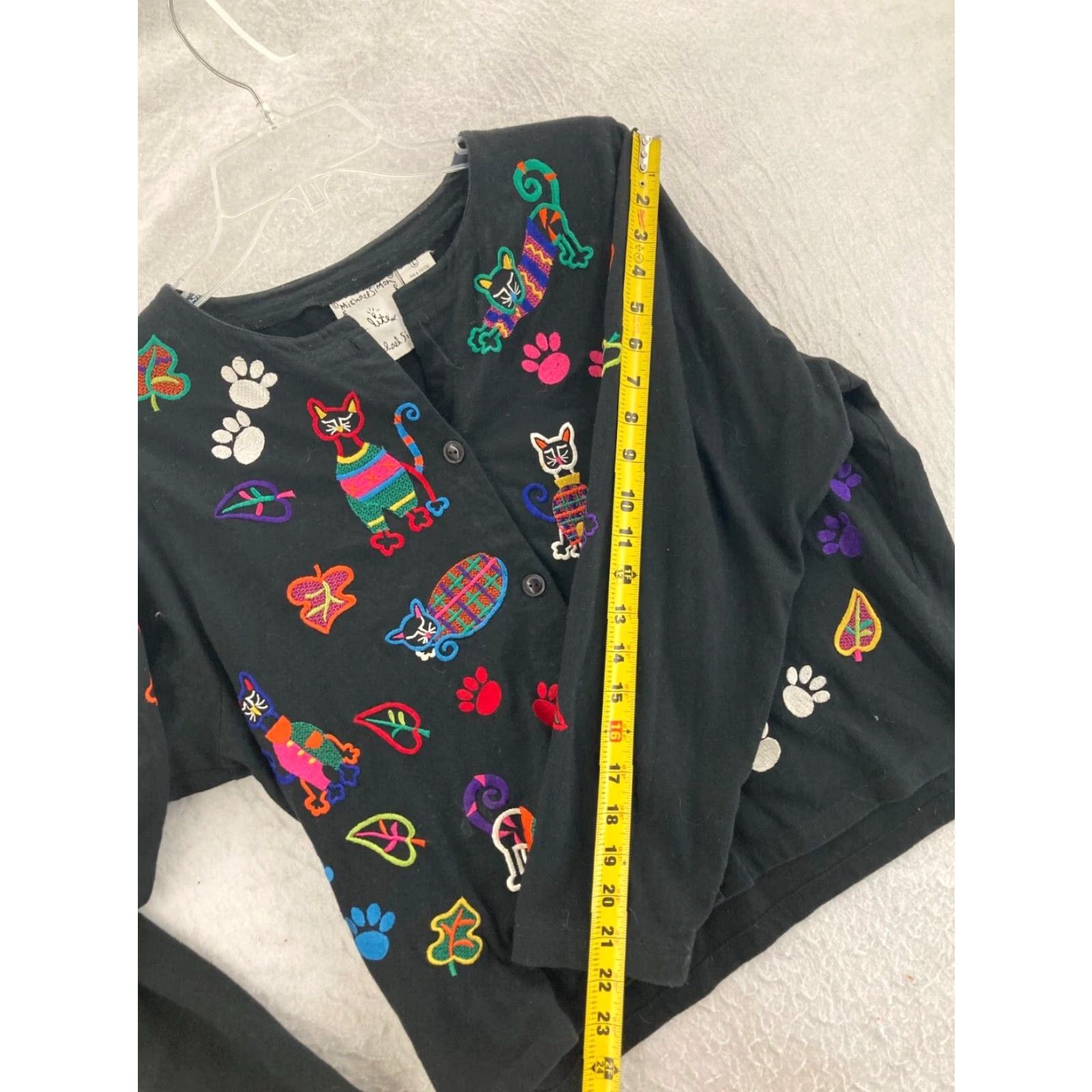 Simons Michael Simon Cat Embroidered Long Sleeve Cardigan Womens Large Black Size L / US 10 / IT 46 - 5 Thumbnail
