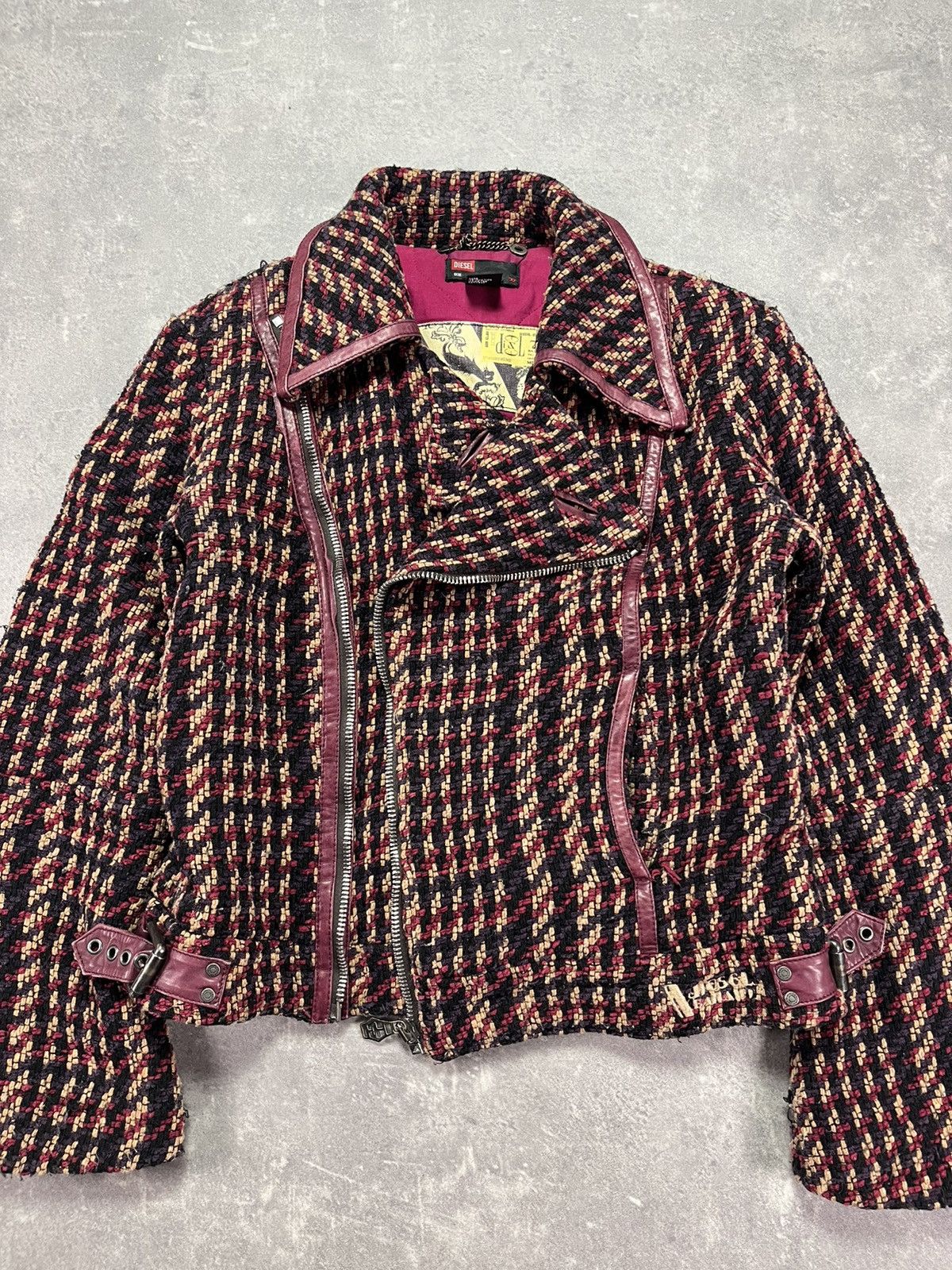 Diesel 00s Diesel Tweed Assymetrical Leather Straps Moto Jacket M Size M / US 6-8 / IT 42-44 - 8 Thumbnail