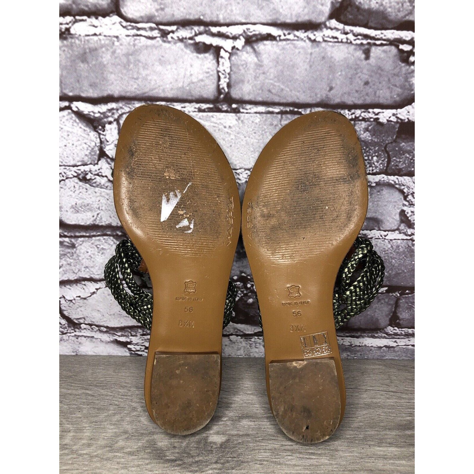 Other Via Spiga Metallic Green Leather Braided Flats Sandals Women Size US 8.5 / IT 38.5 - 6 Thumbnail
