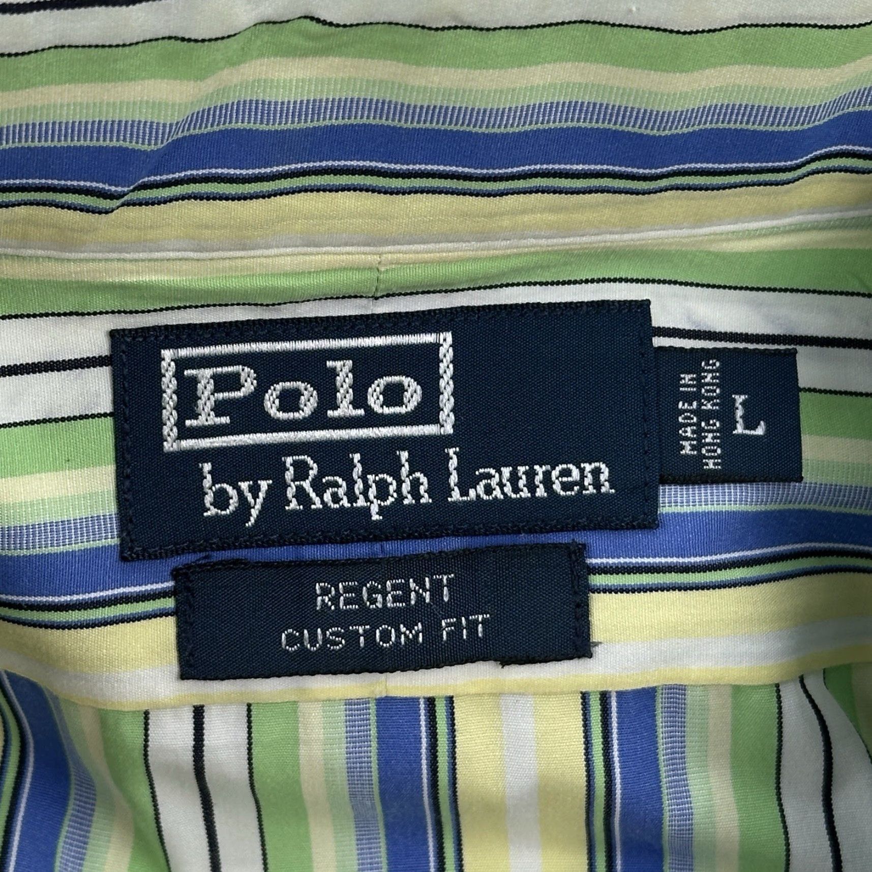 Polo Ralph Lauren VINTAGE Polo Ralph Lauren Shirt Mens L Green Blue Striped Regent Custom Fit Shirt Size US L / EU 52-54 / 3 - 6 Thumbnail