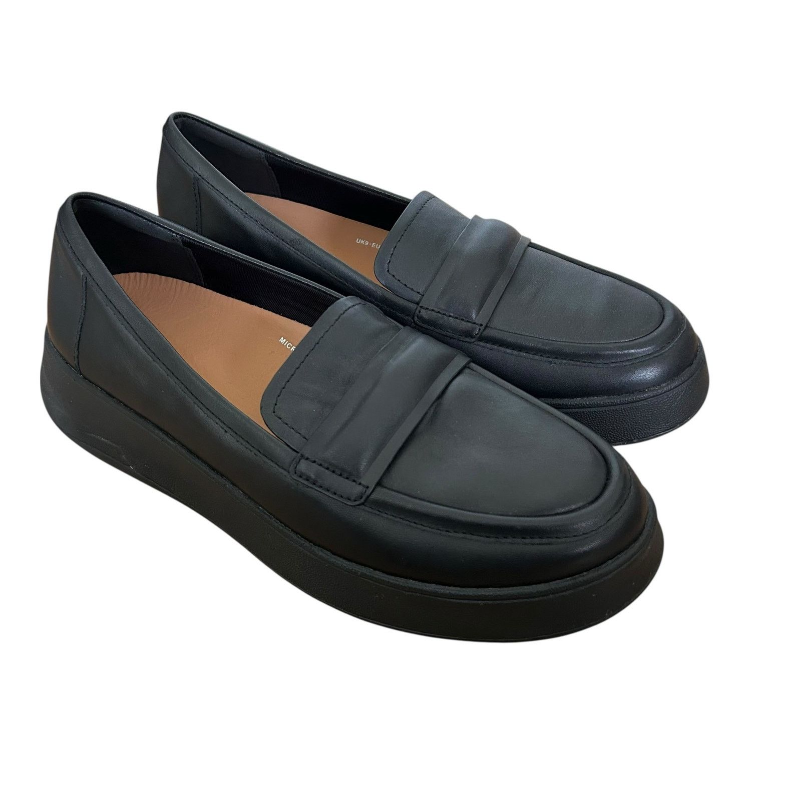 Other FitFlop Black Padded Detail Leather Flatform Loafers Sz 11 Size US 11 / IT 41 - 1 Thumbnail
