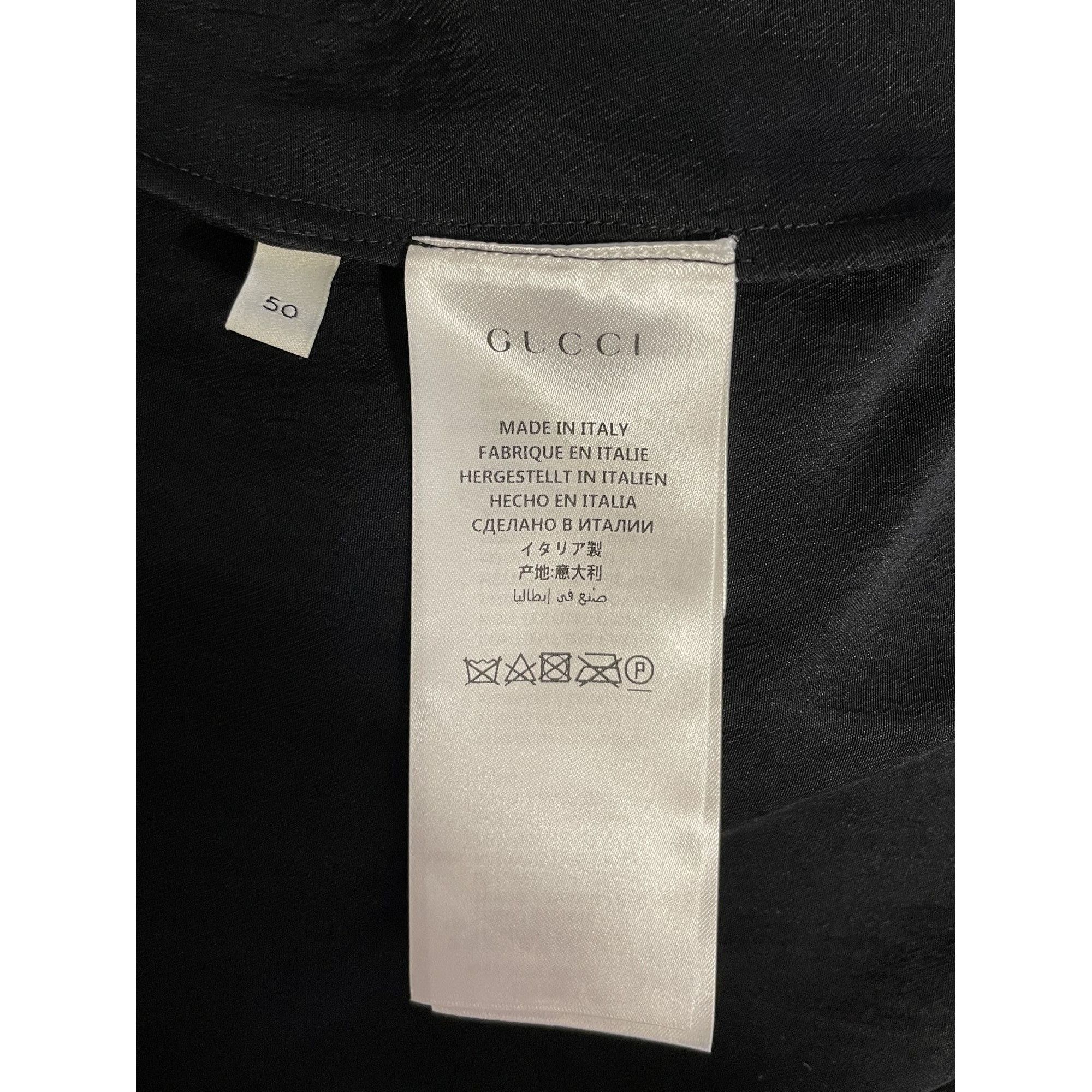 Gucci Gucci Mens Black Silk Short-Sleeve Button-Up Shirt With Embr Size US M / EU 48-50 / 2 - 11 Thumbnail