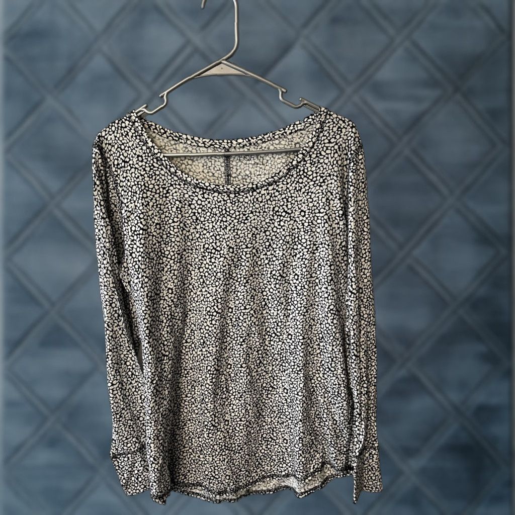 Ann Taylor Ann Taylor Loft Geometric Long Sleeve T-Shirt Crew Neck Stretch Top Large Multicolor Womens Size L / US 10 / IT 46 - 1 Thumbnail