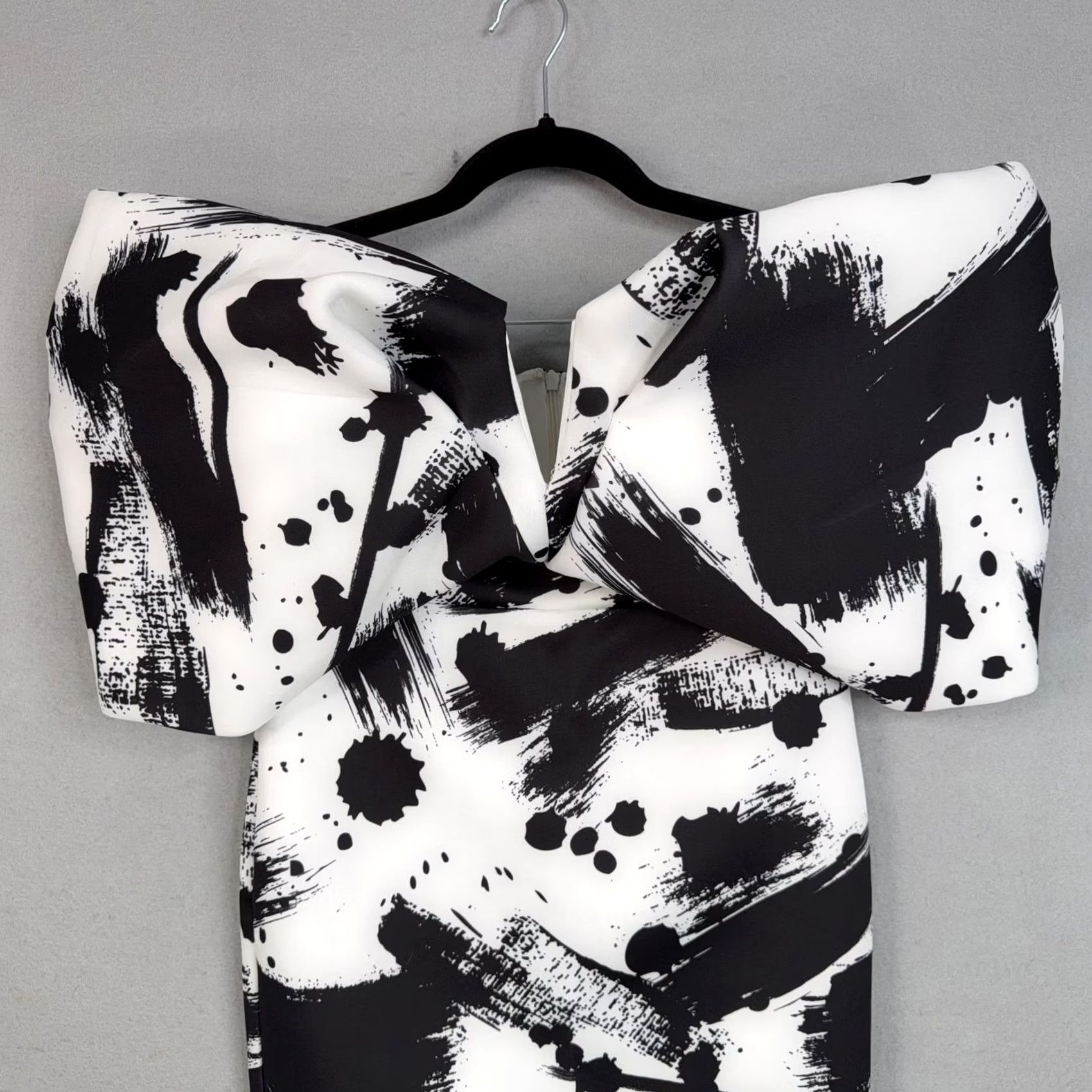 Vintage ASOS DESIGN Dress Womens 8 White Black Graphic Bow Off Shoulder Bodycon Pencil Size M / US 6-8 / IT 42-44 - 2 Thumbnail