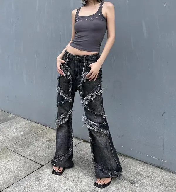 Jean Akasaka x Fumie Embroidered Stripe Wide Leg Flare Jeans Size US 32 / EU 48 - 4 Thumbnail