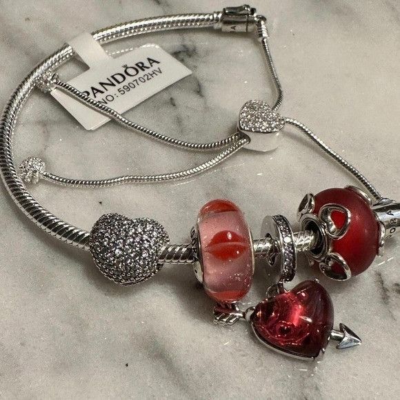 pandora Pandora Genuine Silver SLIDER Chain Bracelet, Love Heart Kis Size ONE SIZE - 1 Thumbnail