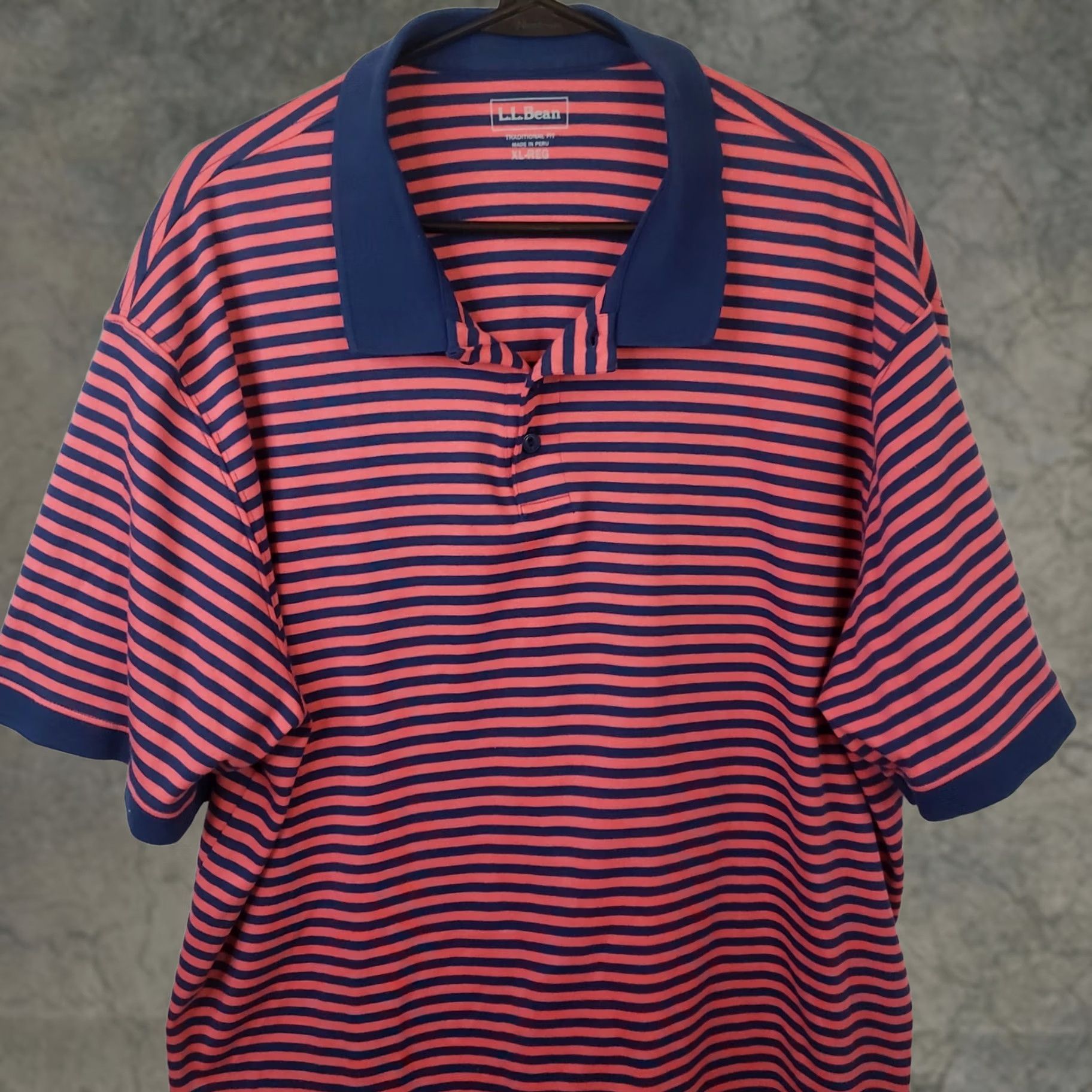 Vintage LL Bean Polo Shirt Men XL Regular Orange Navy Striped Short Sleeve Casual Polo Size US L / EU 52-54 / 3 - 1 Thumbnail