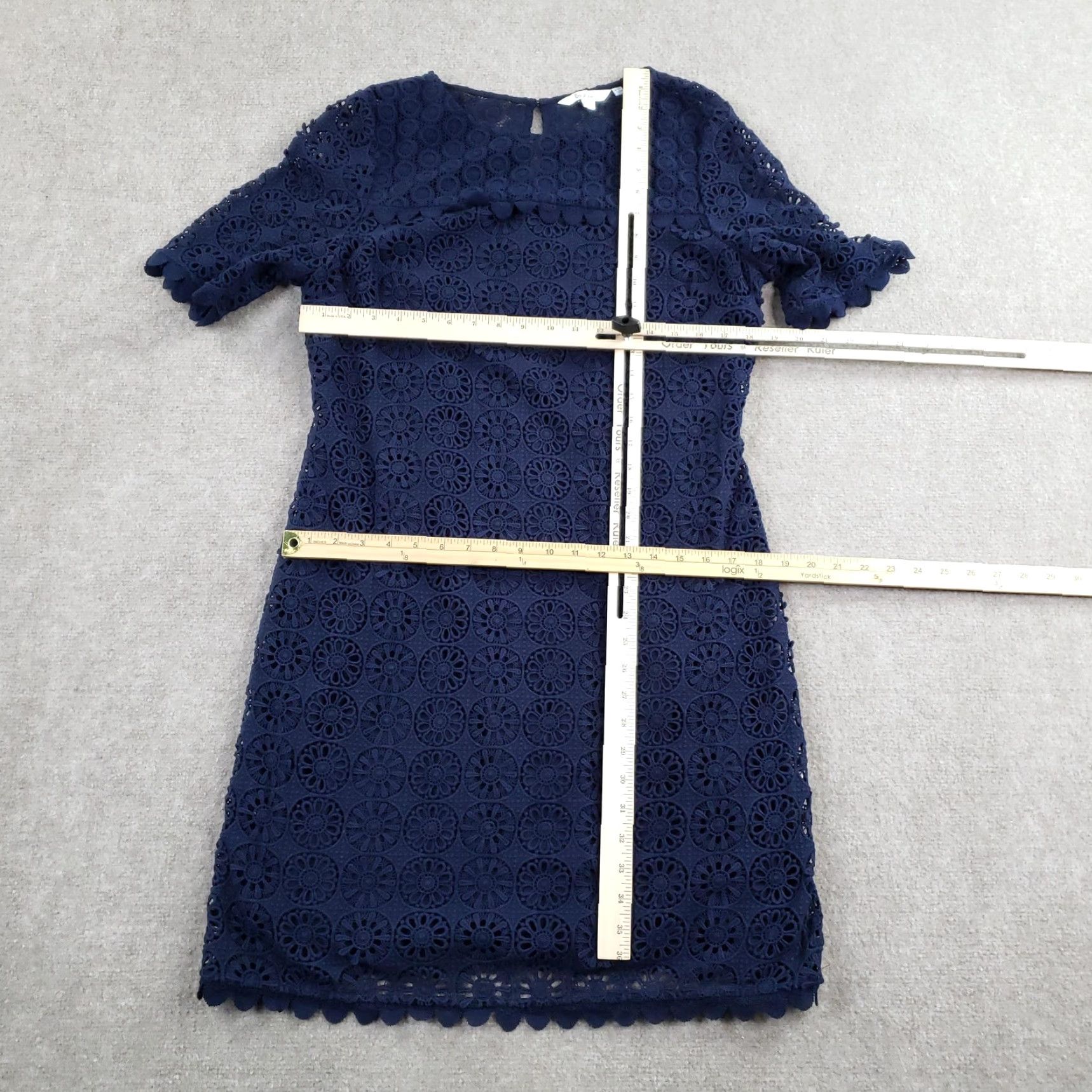 Boden VINTAGE Boden Dress Womens Size 10 Blue Floral Lace Shift Knee Length Lined Short Sleeve Size 32" / US 10 / IT 46 - 2 Thumbnail