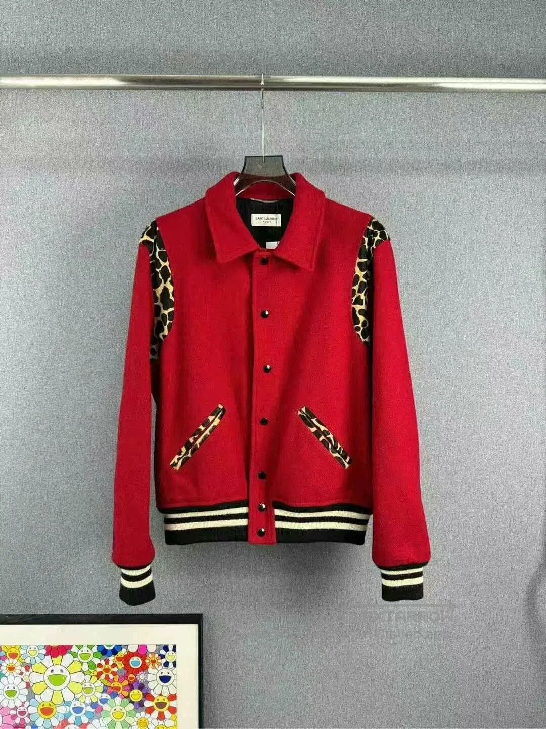 Saint Laurent Paris red leopard print baseball jacket by saint laurent. Size US L / EU 52-54 / 3 - 1 Thumbnail