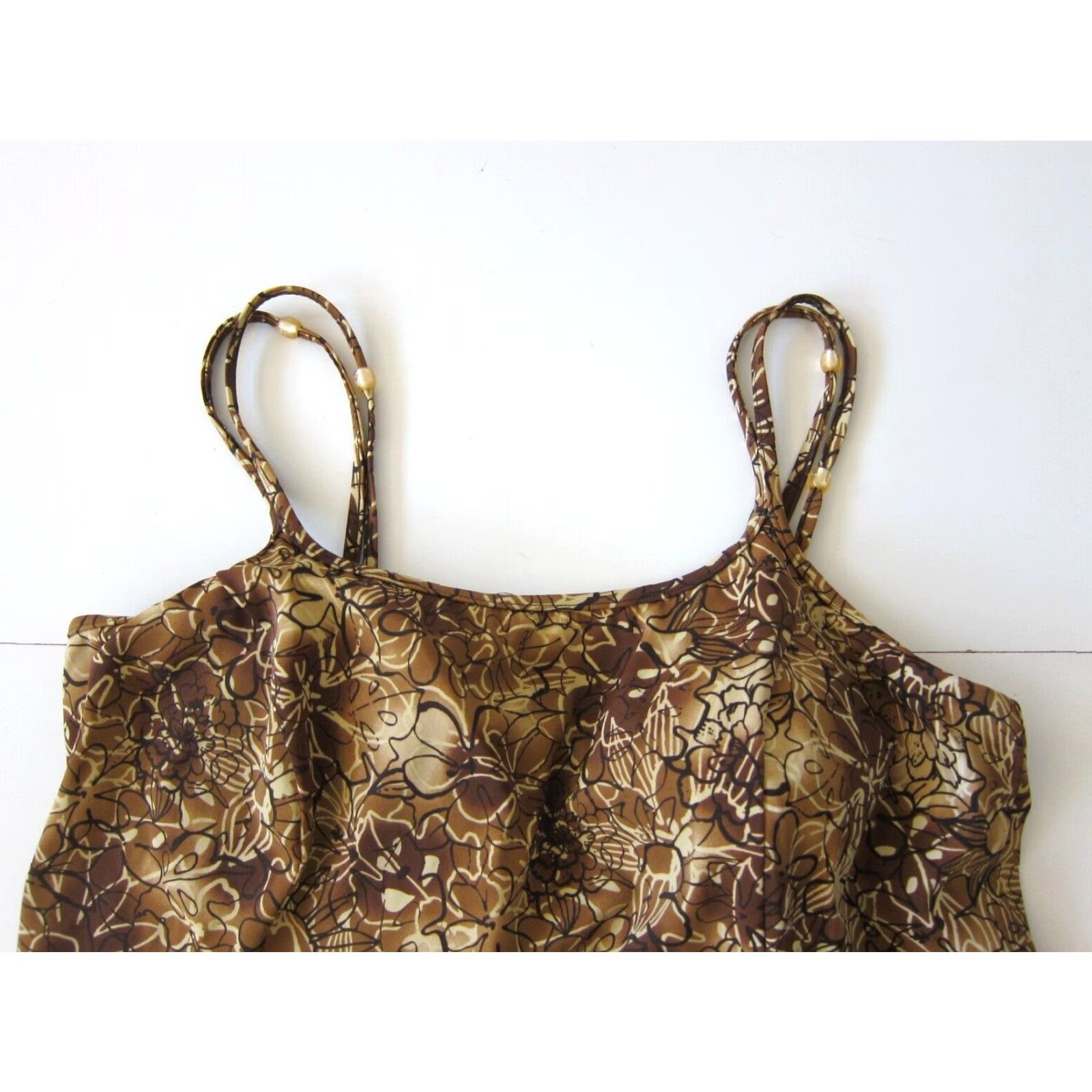 Vintage Suit Yourself Brown Black Floral Built In Padded Bra Swimsuit Tankini Women 22W Size 3XL / US 20-22 - 4 Thumbnail