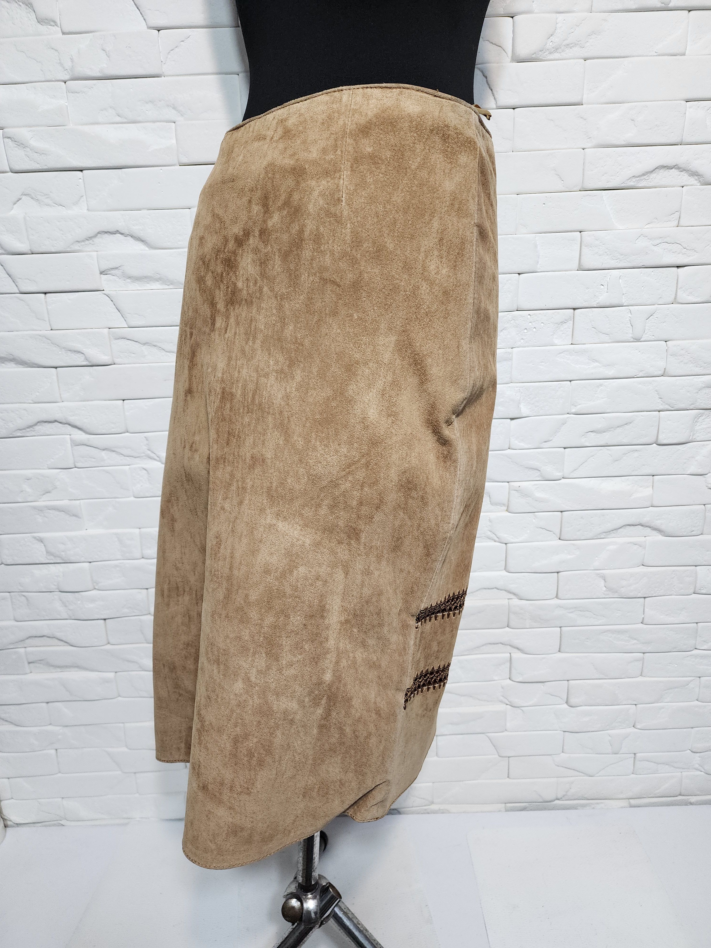 Other Brown Suede Leather Skirt, Plastic Zipper Fasteners Size 32" / US 10 / IT 46 - 5 Thumbnail