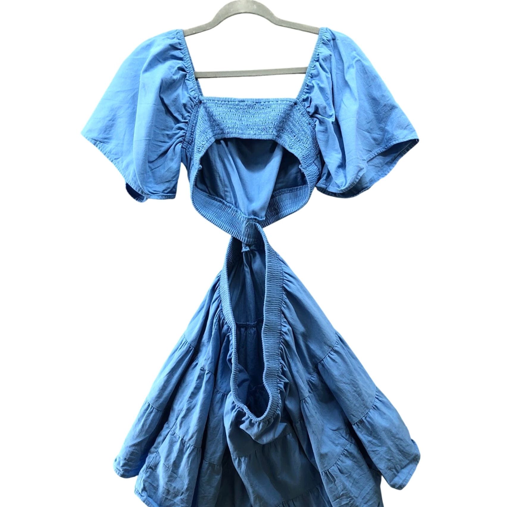 Velvet VINTAGE Shy Velvet Mini Dress Cut Out Tiered Women’s L Blue Square Neck Short Sleeve Bohemian Beach Size 36" / US 14 / IT 50 - 2 Thumbnail