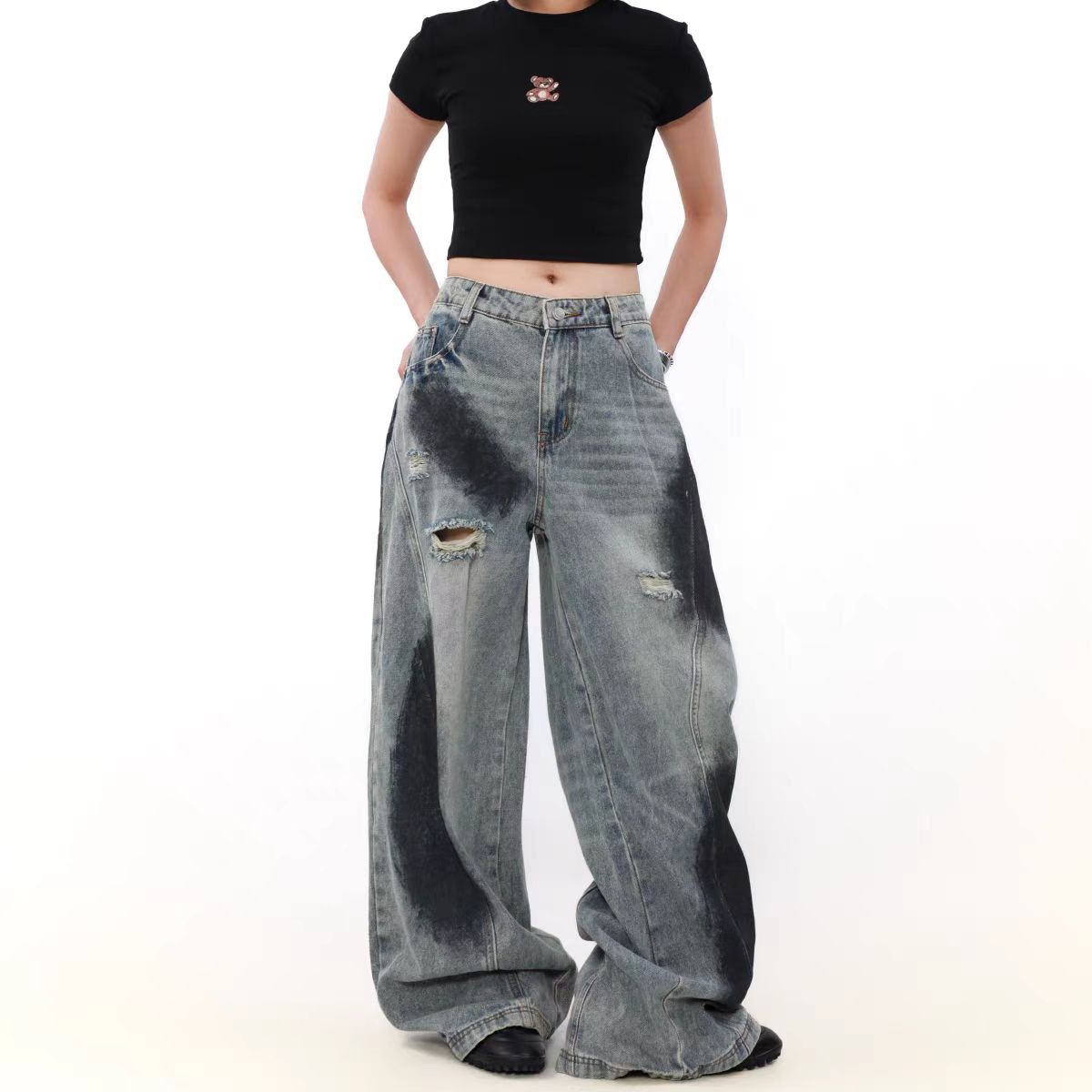 Japanese Brand × Jean High Street Ink Splash Ripped Washed Straight Leg Jeans Size US 30 / EU 46 - 5 Thumbnail