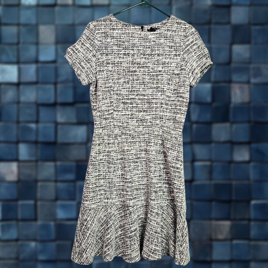 AQUA AQUA Dress Short Sleeve Tweed Ruffle Hem Multicolor L New Womens Juniors Size L Casual Party/Cocktail A-Line Dress Size 36" / US 14 / IT 50 - 1 Thumbnail