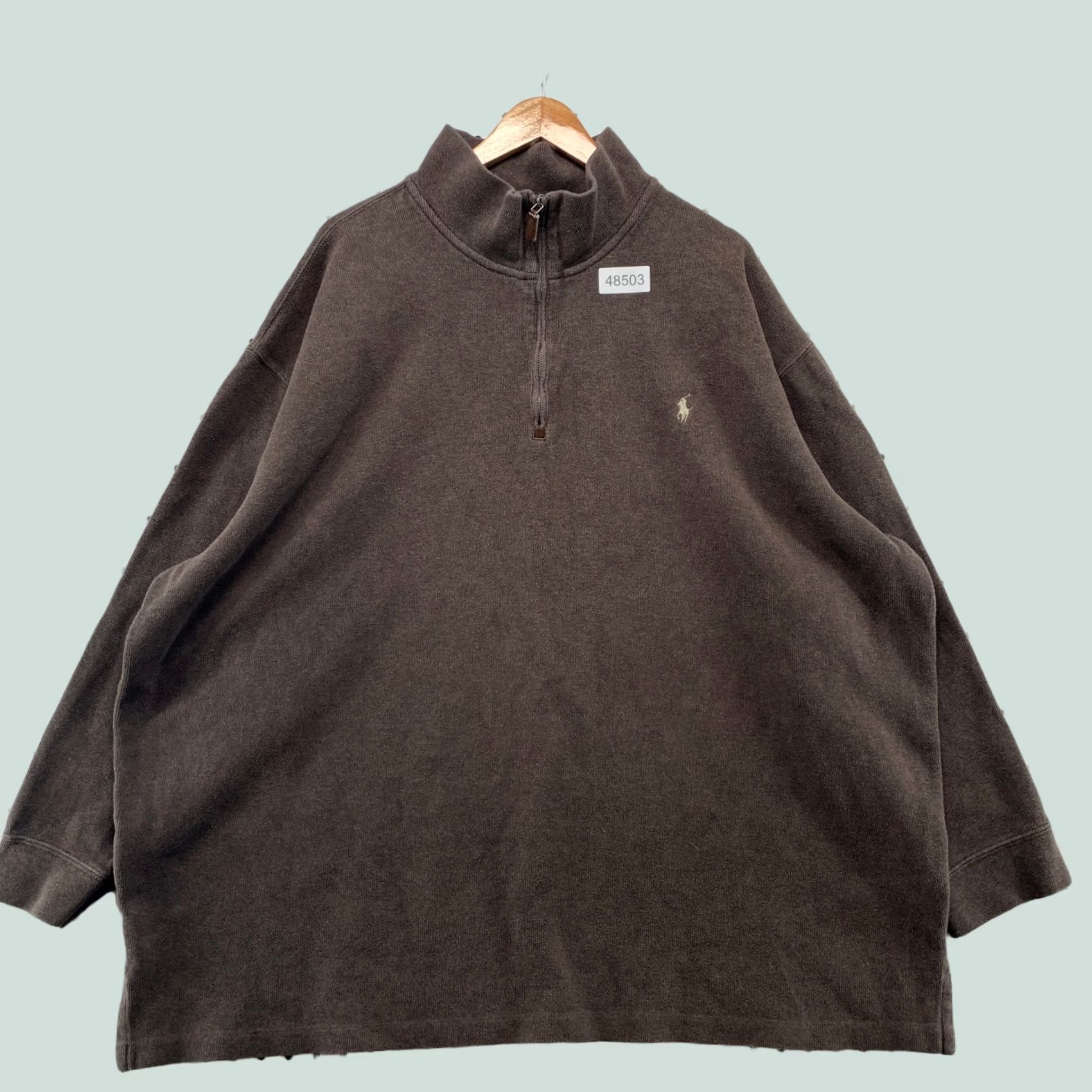 Polo Ralph Lauren VINTAGE Polo Ralph Lauren Pullover 4XB Brown Quarter Zip 90s Big and Tall Cotton Mens Size US XXL / EU 58 / 5 - 1 Thumbnail