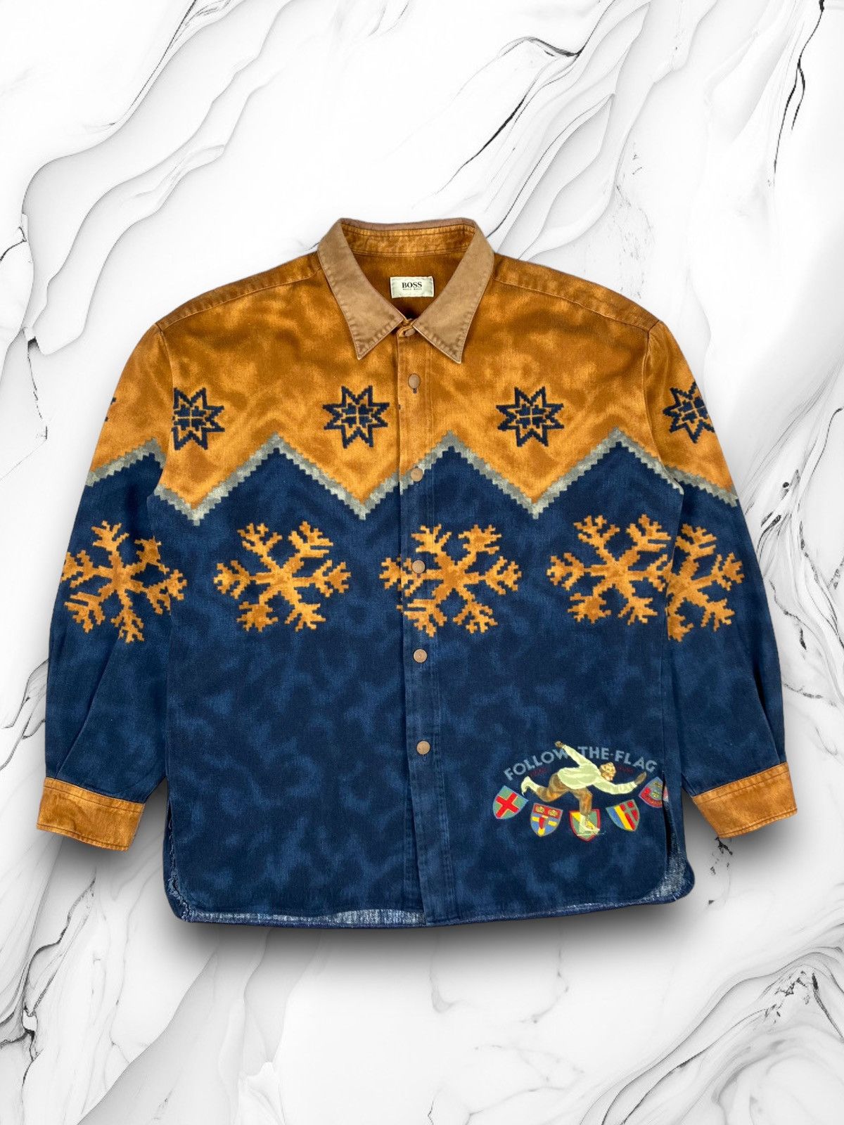 Hugo Boss × Vintage Vintage Rare Hugo Boss Follow The Flag Button Up Shirt Size US XXL / EU 58 / 5 - 1 Thumbnail