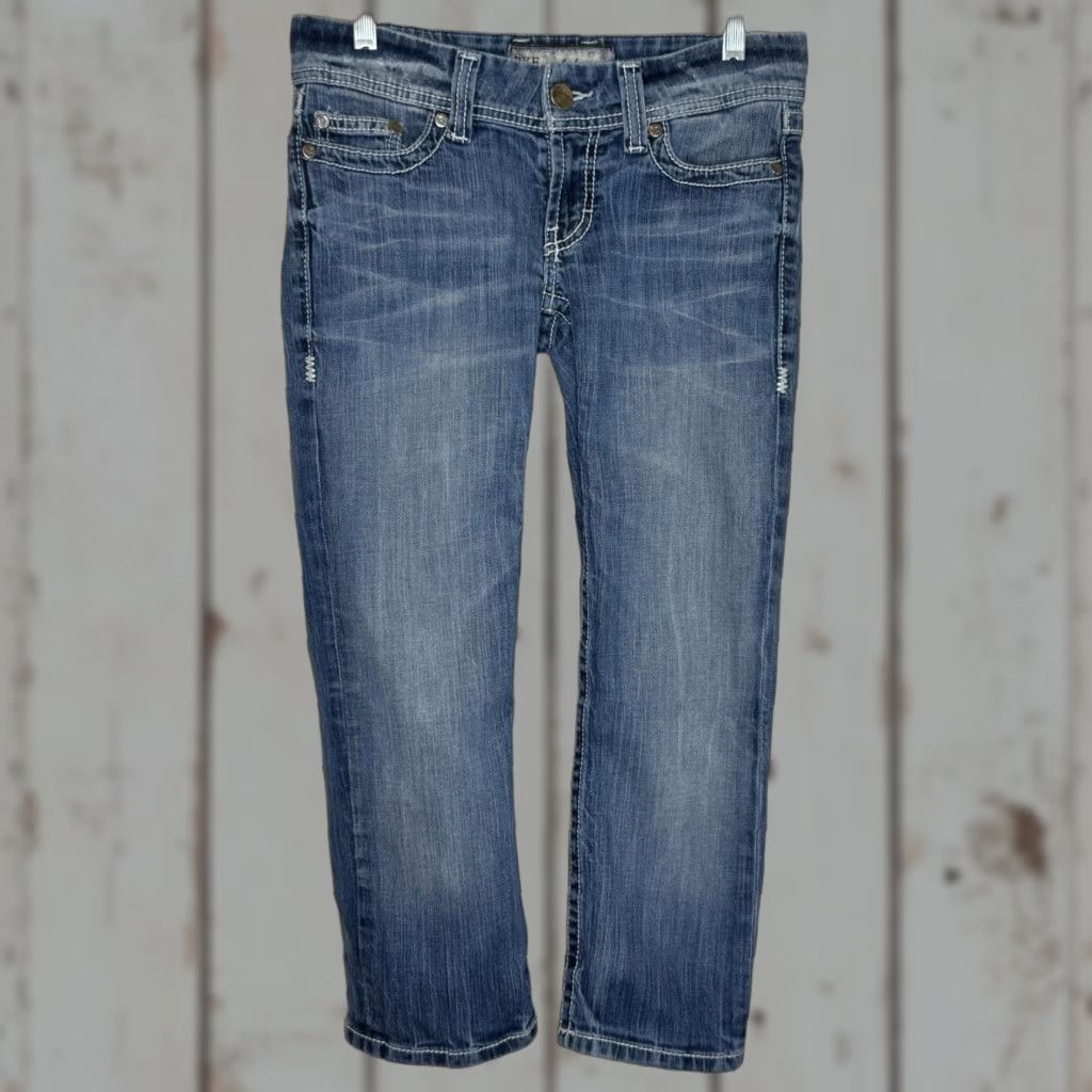 Vintage BKE Denim Sabrina Crop Jeans Womens Size 26 Medium Wash Distressed Thick Stitch Cotton Spandex Inseam 23 Cropped Size 26" / US 2 / IT 38 - 1 Thumbnail