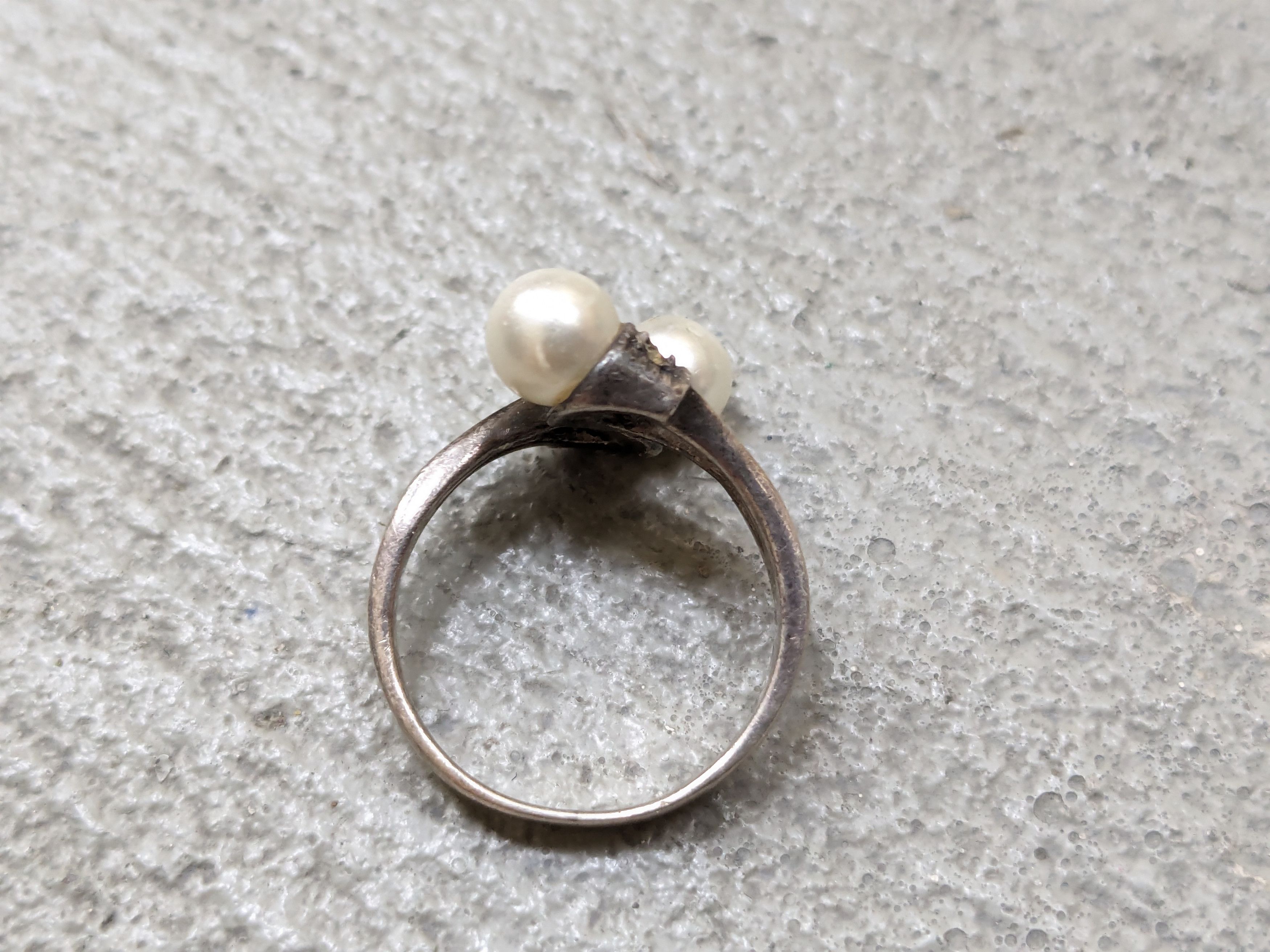Jewelry Vintage Sterling Silver Ring 6.75 Faux Pearl Modern Minimal Size ONE SIZE - 7 Thumbnail