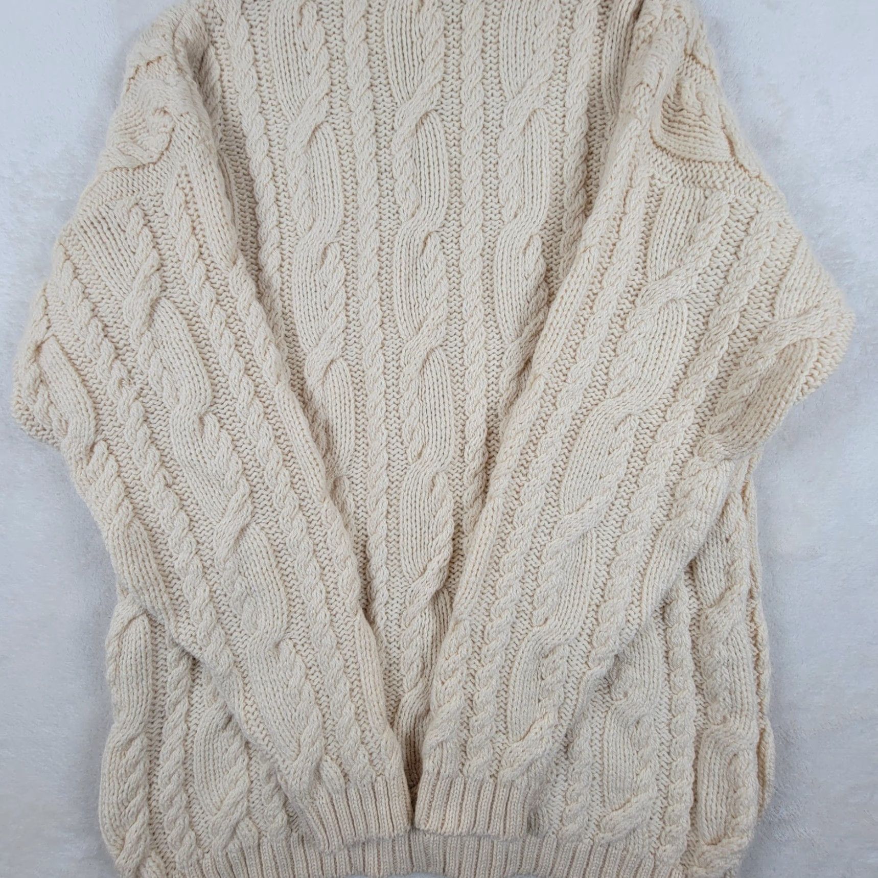 Lands' End VINTAGE Lands' End Fisherman Cardigan Sweater Womens S 100% Wool Ivory Thick Wool Chunky-Knit Winter Leather Buttons Boys??? Size S / US 4 / IT 40 - 4 Thumbnail
