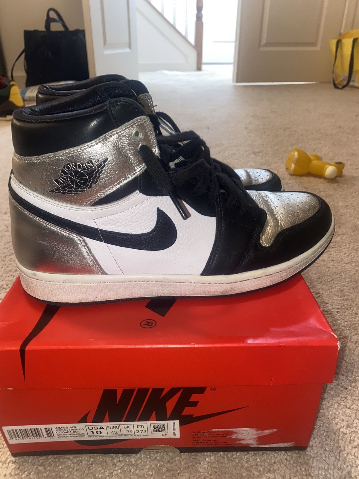 image of Jordan Nike Silver Toe Jordan 1S Shoes, Men's (Size 10)