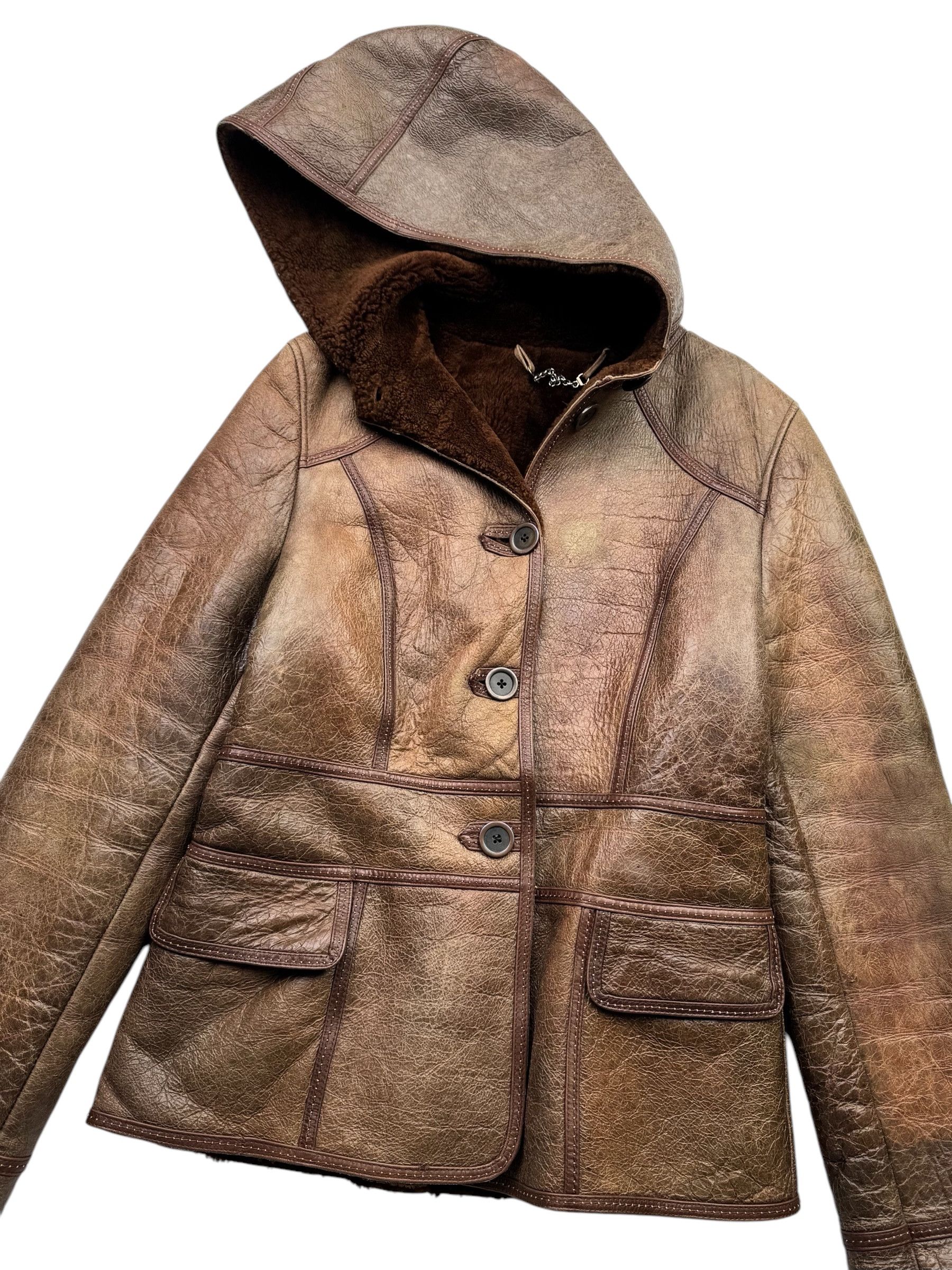 Japanese Brand Vintage Faded Real Sheepskin Hood Coat W5(D10) Size S / US 4 / IT 40 - 2 Thumbnail