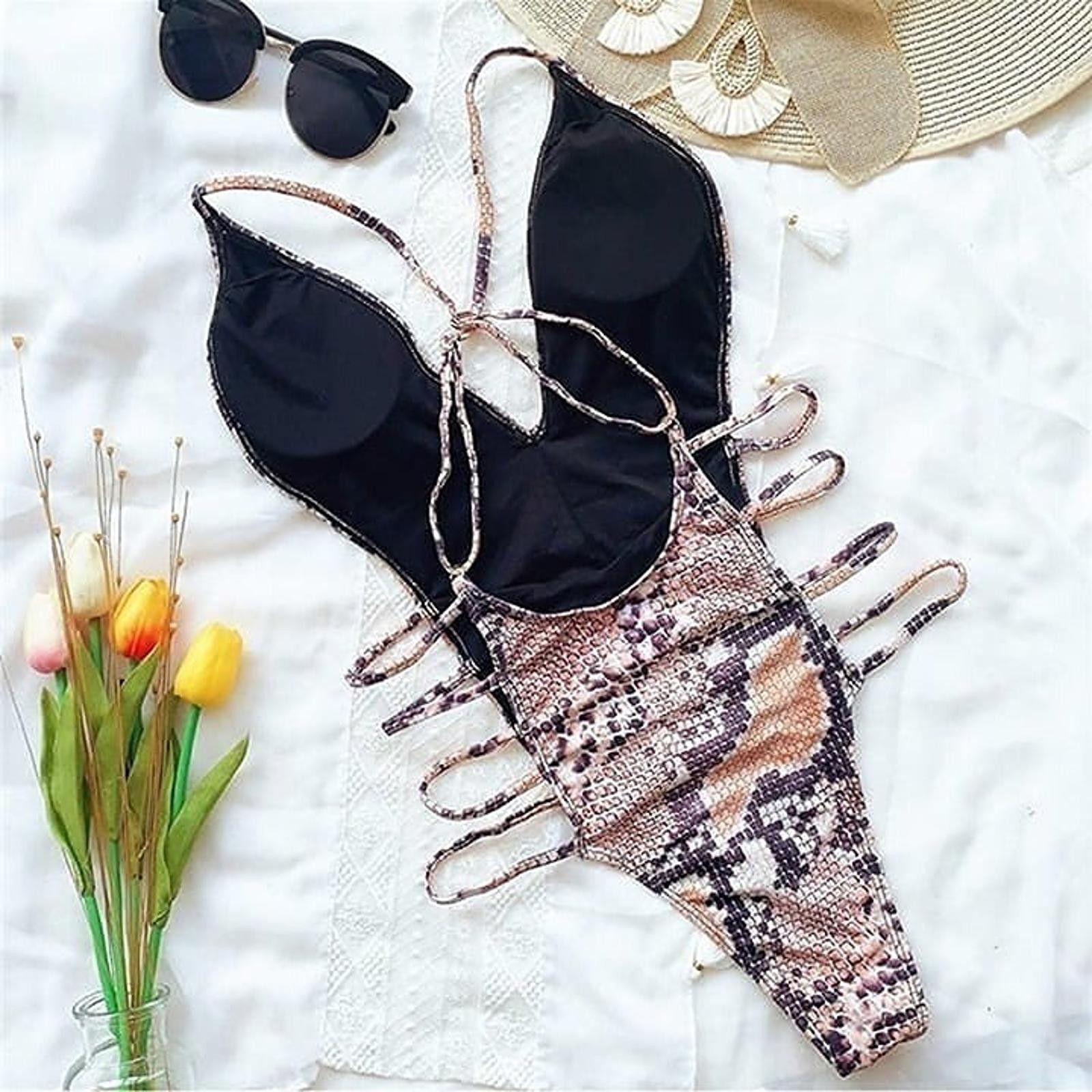 Designer Glamorous Snake Print One-Piece Swimsuit Size ONE SIZE - 7 Thumbnail
