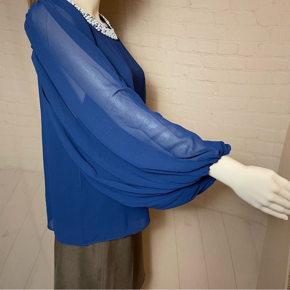 Vince Camuto NWT New Vince Camuto Blue Chiffon Balloon Sleeve Beaded Blo Size M / US 6-8 / IT 42-44 - 4 Thumbnail