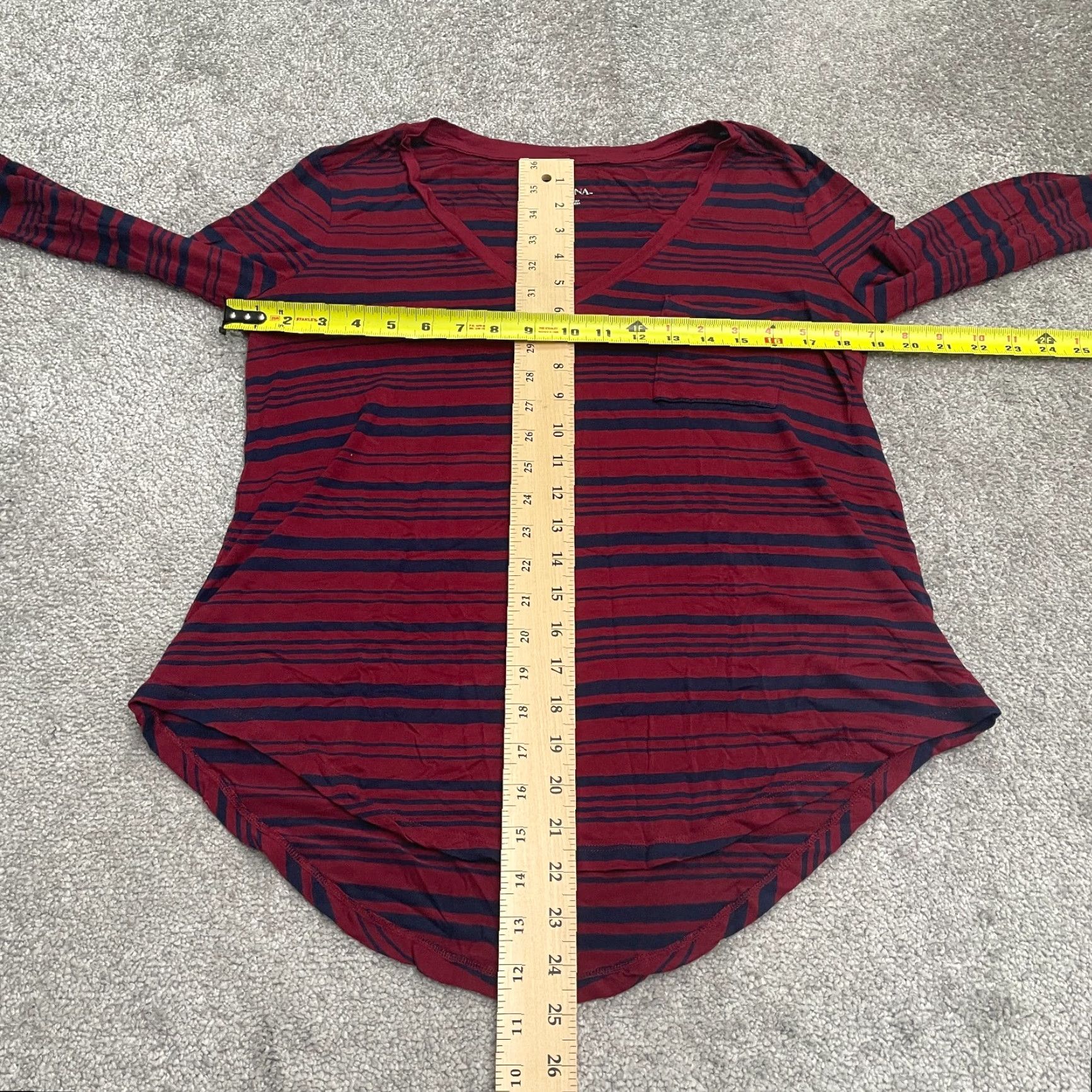Merona Merona Tunic Top Womens Small Red Blue Striped V-Neck Long Sleeve Pocket Casual Shirt Size S / US 4 / IT 40 - 6 Thumbnail