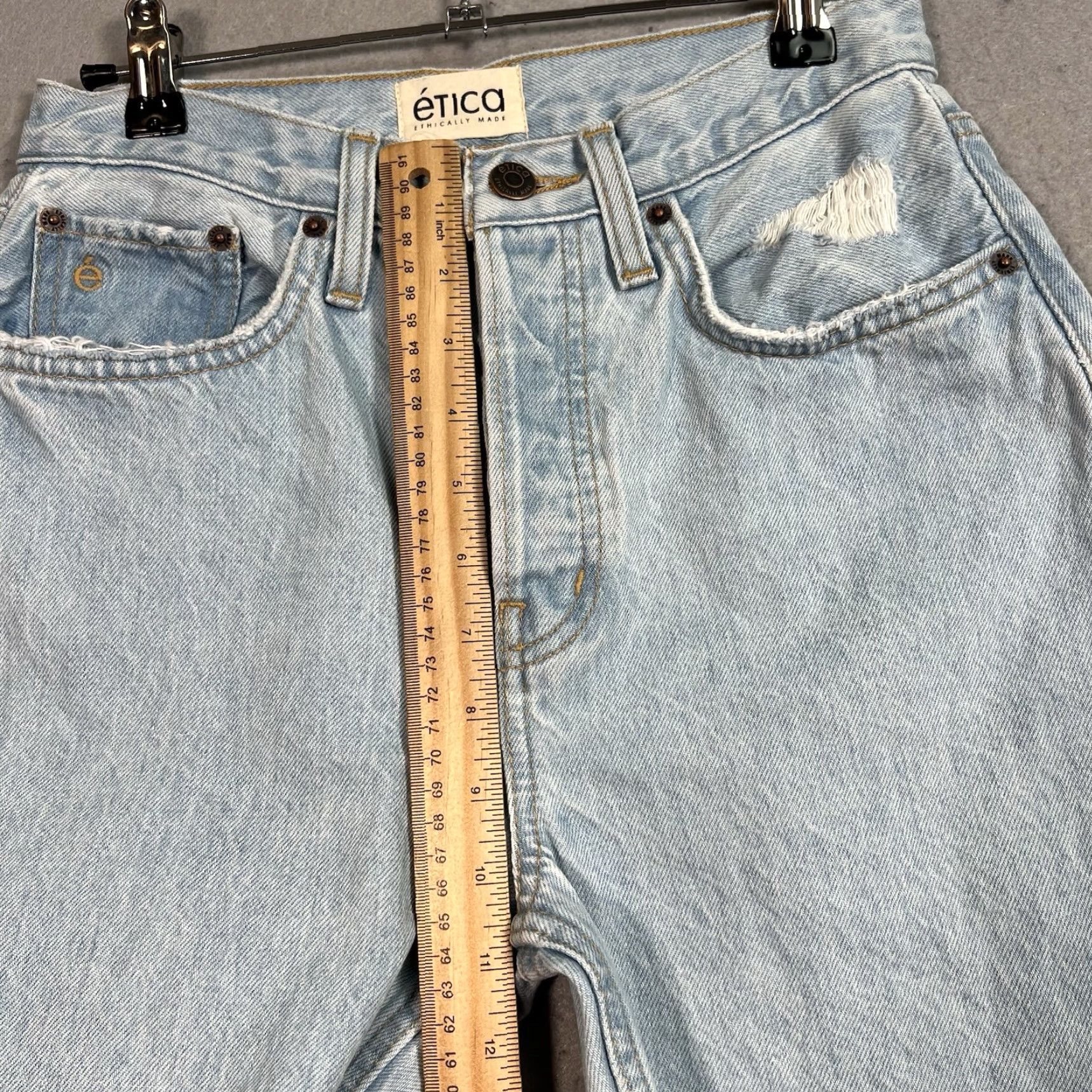 Vintage Etica Jeans Womens Size 25 High Rise Straight Leg Distressed Denim Blue 5-Pocket Size 42" / US 20 - 7 Thumbnail