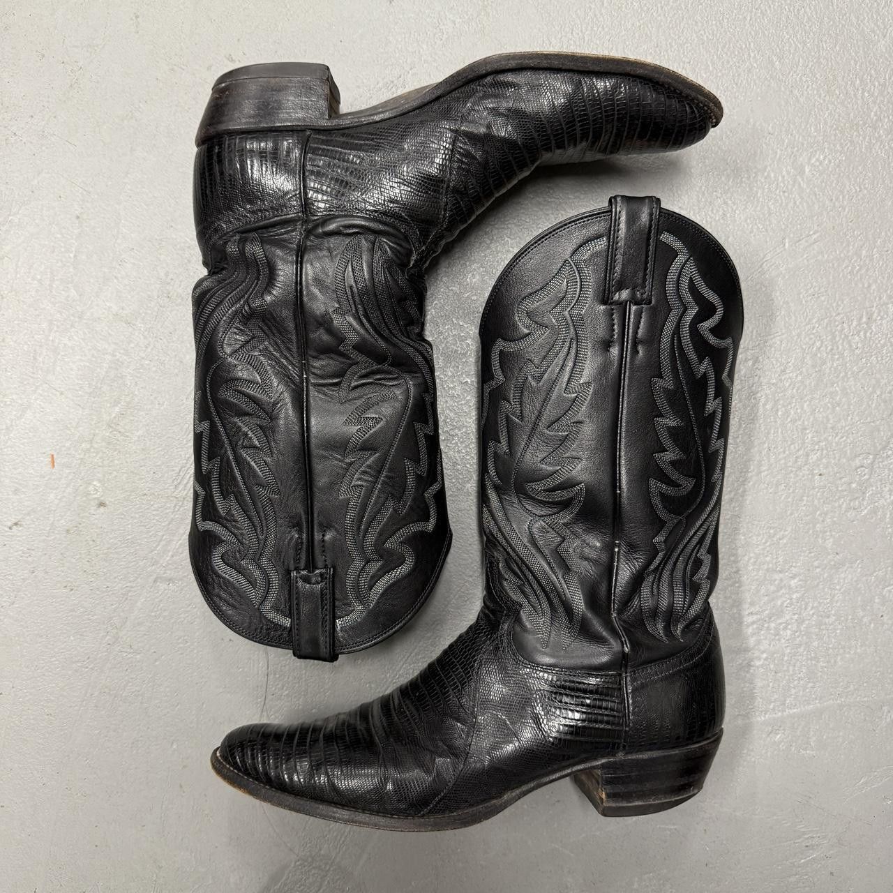 Justin Boots Justin Boots Lizard Skin Black Leather 11 1/2 B Style 8313 Size US 11.5 / EU 44-45 - 2 Thumbnail