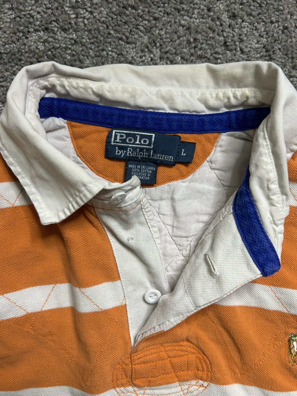 Polo Ralph Lauren Vintage 80s Polo Ralph Lauren Striped Rugby Orange Quilt Size US L / EU 52-54 / 3 - 4 Thumbnail