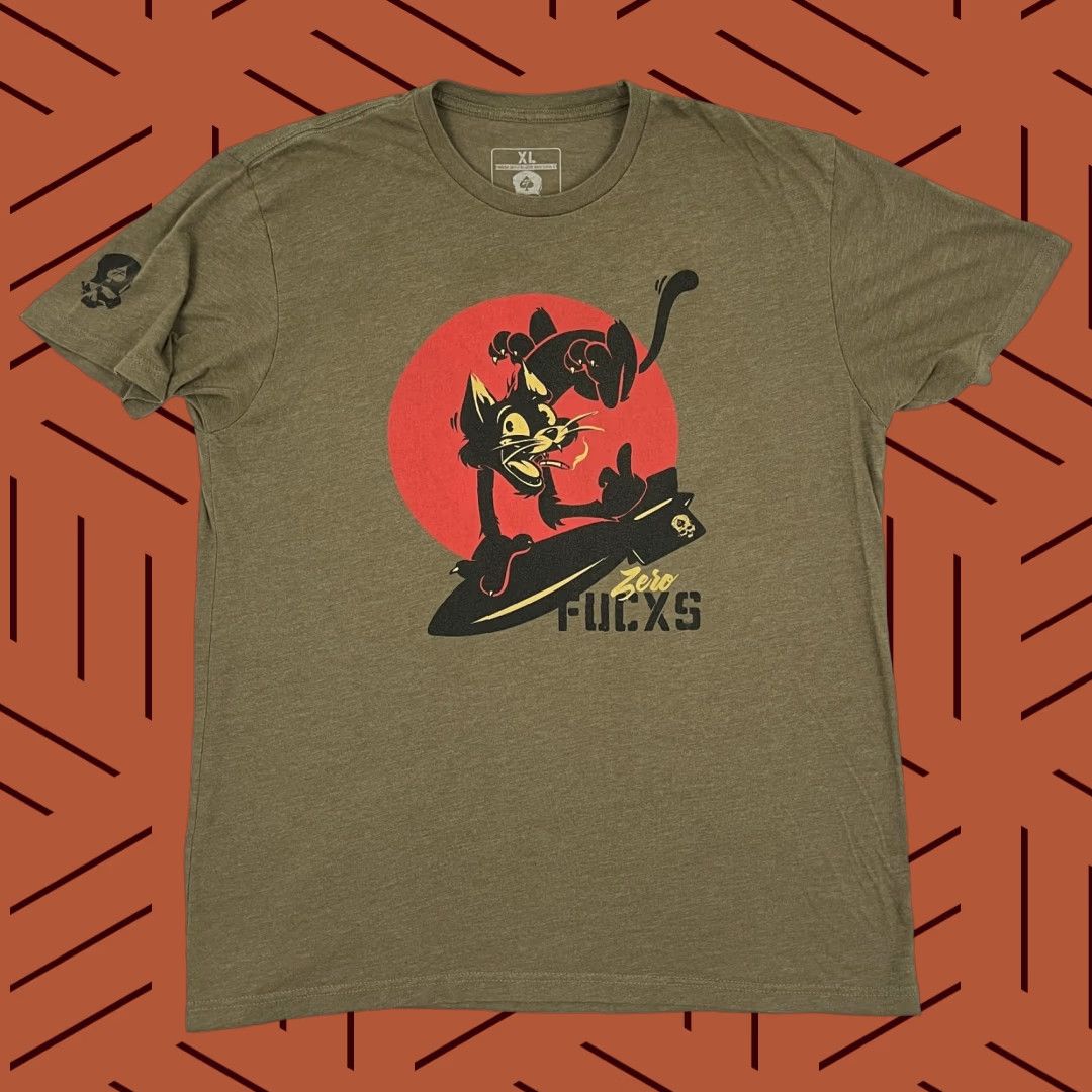 Vintage Zero Foxtrot Shirt Mens XL Green Cat Bomb Surf Military FUCXS Graphic Limited Size US XL / EU 56 / 4 - 1 Thumbnail
