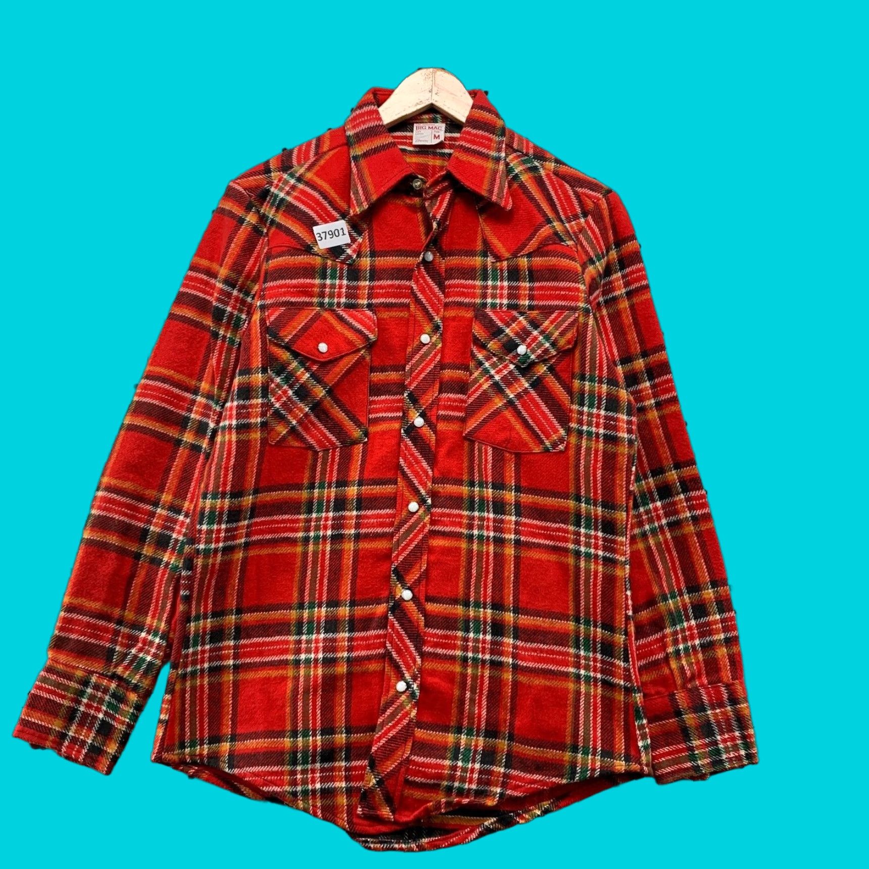 Vintage Big Mac 70s Flannel Shirt Men's Medium Red Plaid Western
