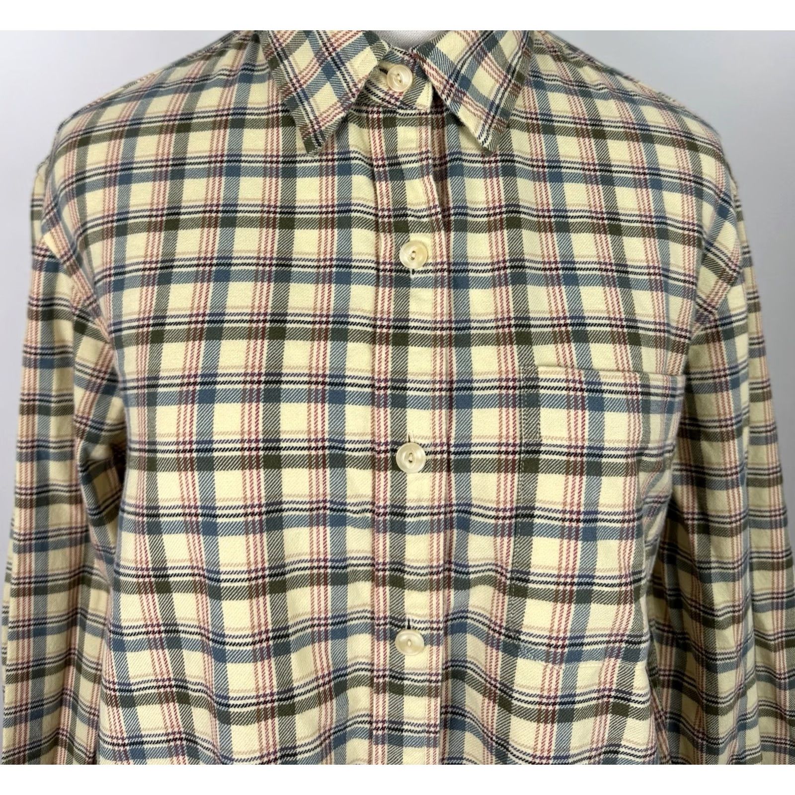 Jones New York VINTAGE Jones New York Shirt Womens Medium Plaid Yellow Cotton Flannel Button-Up 90s Mom Size M / US 6-8 / IT 42-44 - 3 Thumbnail