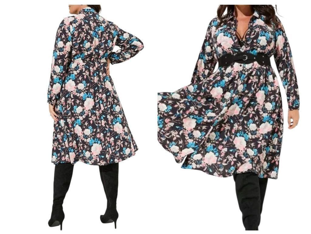 Torrid Torrid Women's Midi Floral Flare Long-Sleeves Dress Size 4 Size S / US 4 / IT 40 - 1 Thumbnail
