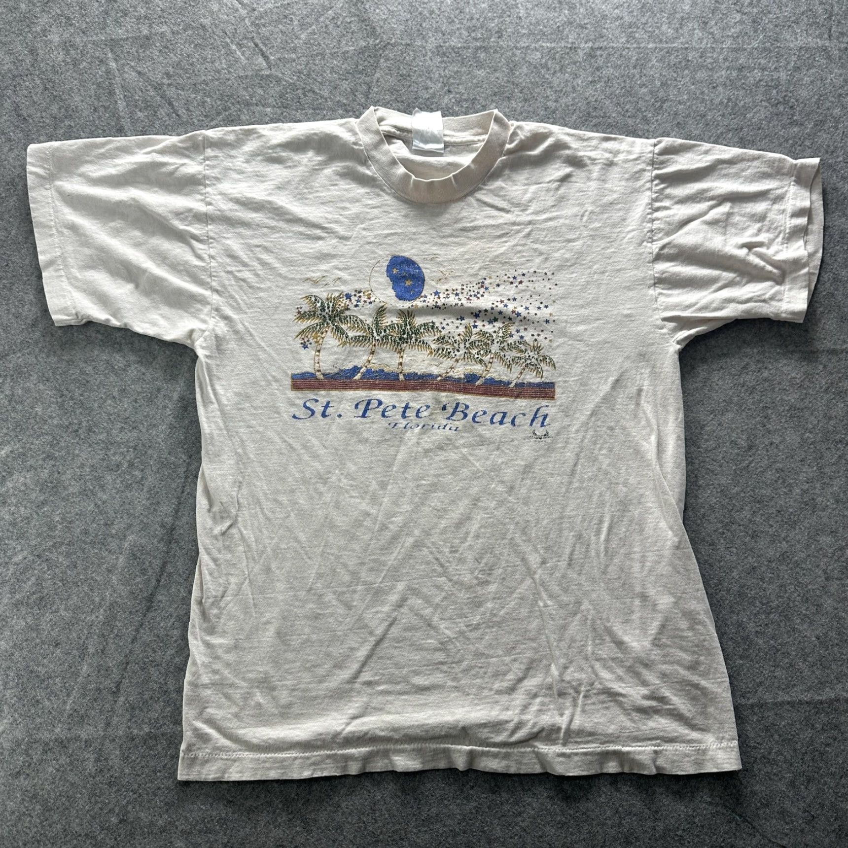 Vintage VINTAGE St Pete Beach Shirt Mens Medium White Florida Palm Trees Moon 90s Size US L / EU 52-54 / 3 - 2 Thumbnail