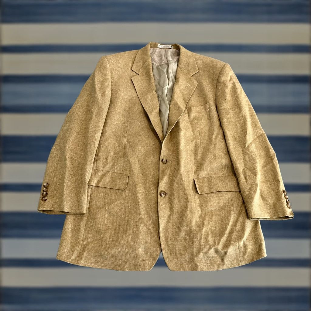 Nordstrom John W Nordstrom E. Thomas Blazer Jacket Sport Coat Mens 44L Beige Silk Wool Two Button Long Pattern Solid Size 44R - 1 Thumbnail