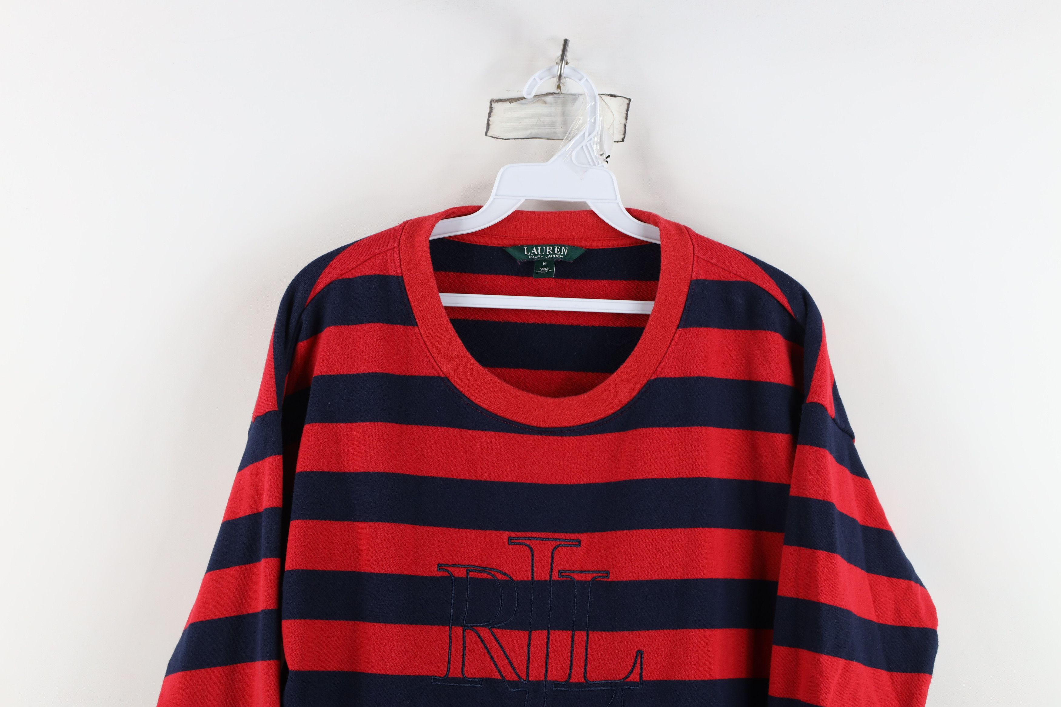 Ralph Lauren Vintage 90s Ralph Lauren Spell Out Striped Sweatshirt Red Size M / US 6-8 / IT 42-44 - 2 Thumbnail