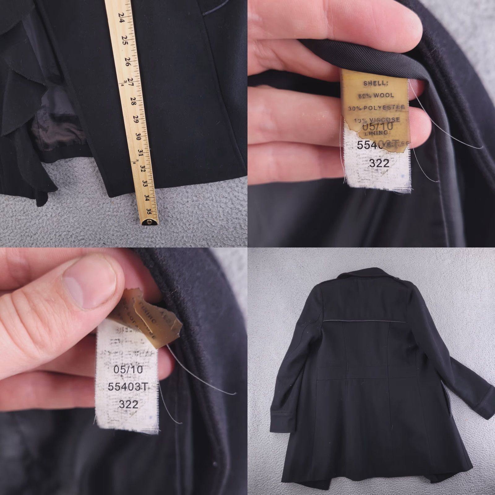 Vintage Tahari Coat Womens XS Black Wool Overcoat CLEAN Size XS / US 0-2 / IT 36-38 - 8 Thumbnail
