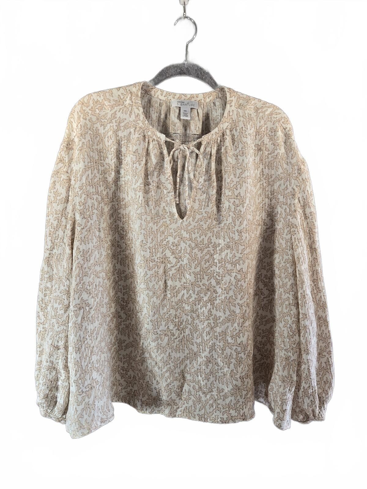 Nordstrom Nordstrom Neutral Beige Silk Blend Split Boho Blouse XXL Size XXL / US 16-18 / IT 52-54 - 2 Thumbnail