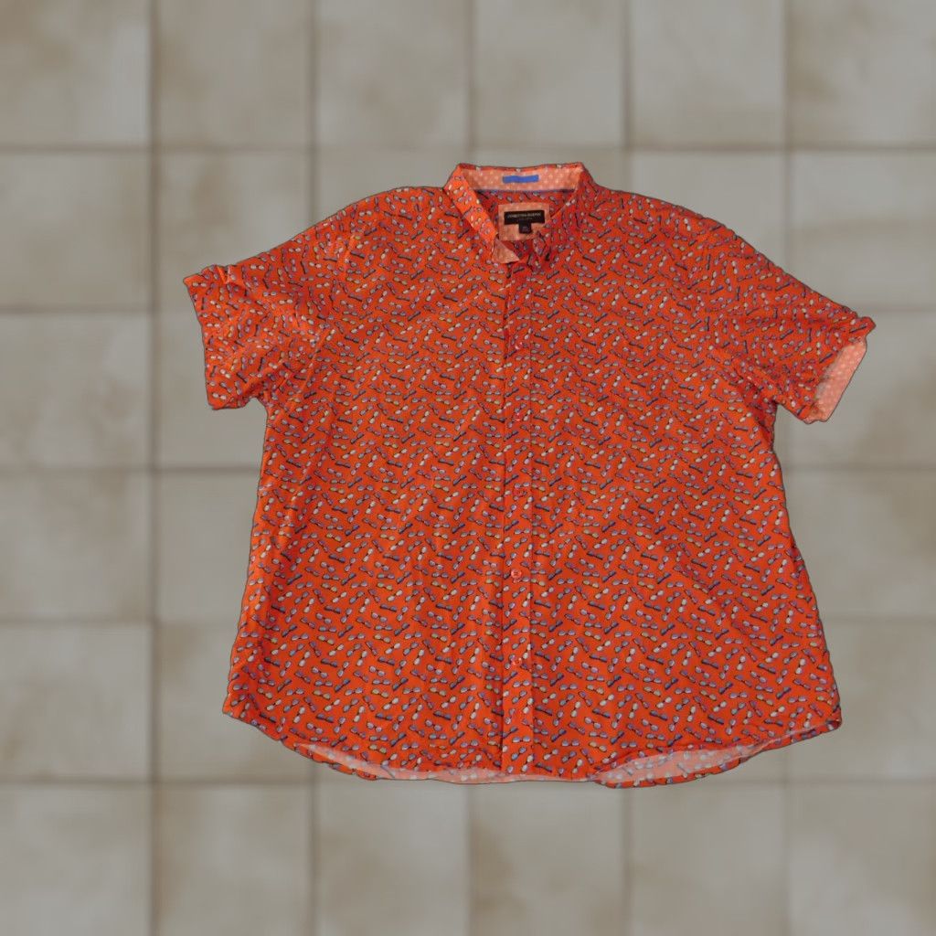 Johnston & Murphy Johnston & Murphy Shirt Mens 2XL Orange Geometric Print Casual Button-Front Short Sleeve Collared Valley of American Theme Mens Size US XXL / EU 58 / 5 - 1 Thumbnail