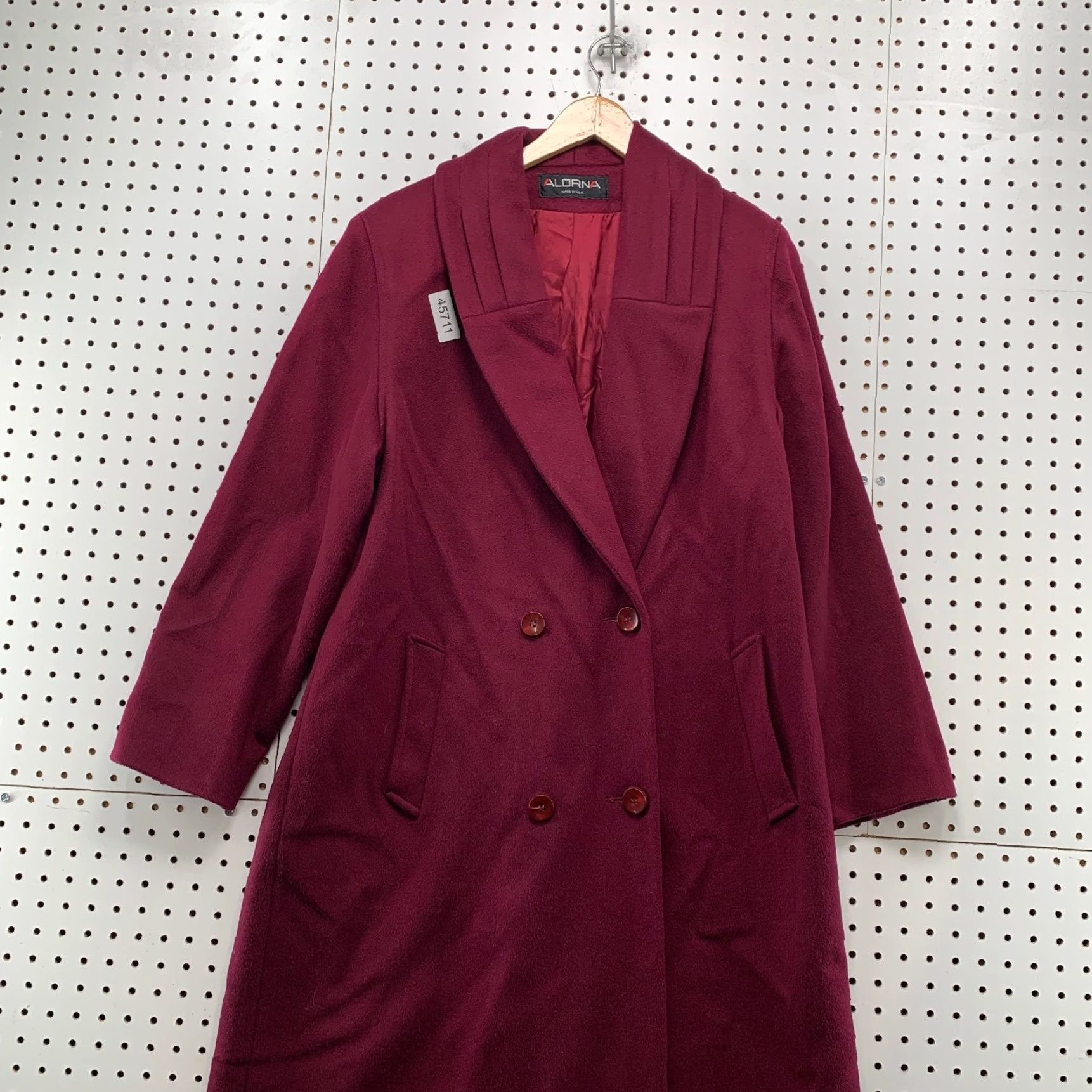 VINTAGE Alorna Wool Overcoat Womens L Burgundy Alorna Double Breasted USA Coat Long Winter 90s Womens