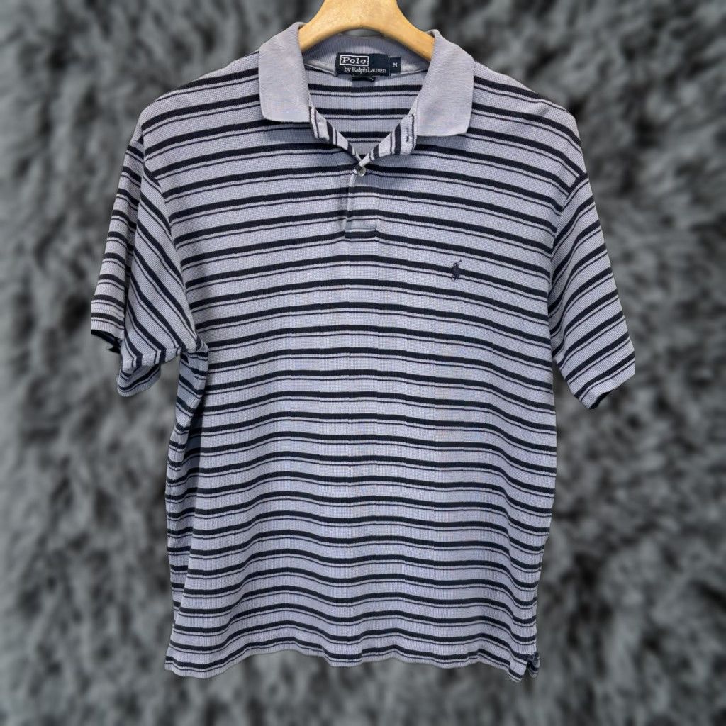 Polo Ralph Lauren VINTAGE Polo Ralph Lauren Polo Shirt Blue Stripe Short Sleeve 100% Cotton M Mens Pocket Polo Shirt BLUE STRIPE Polo Ralph Lauren 90s-2000s Mens Polo Size US M / EU 48-50 / 2 - 1 Thumbnail