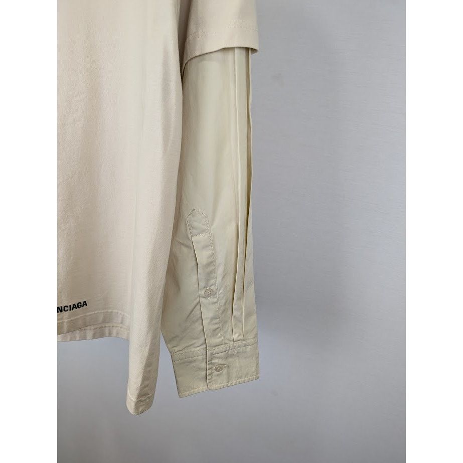 Balenciaga o1rshd1 Layered T-Shirt Back Hem Vintage Jersey Cream/Black Size US M / EU 48-50 / 2 - 13 Thumbnail