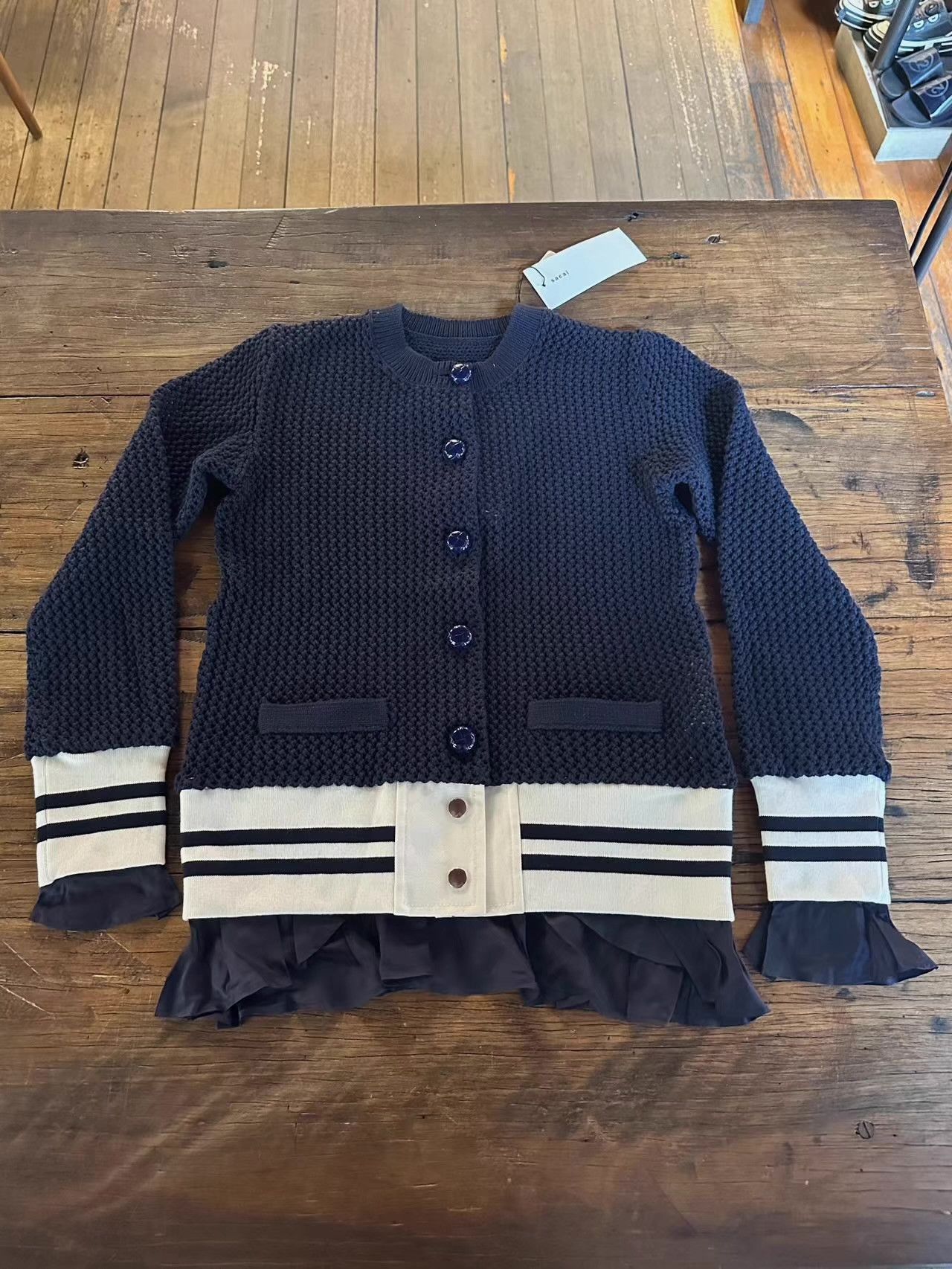 Sacai sacai luck 17SS blue lace‑trim fisherman knit cardigan Ｑ25 Size M / US 6-8 / IT 42-44 - 1 Thumbnail