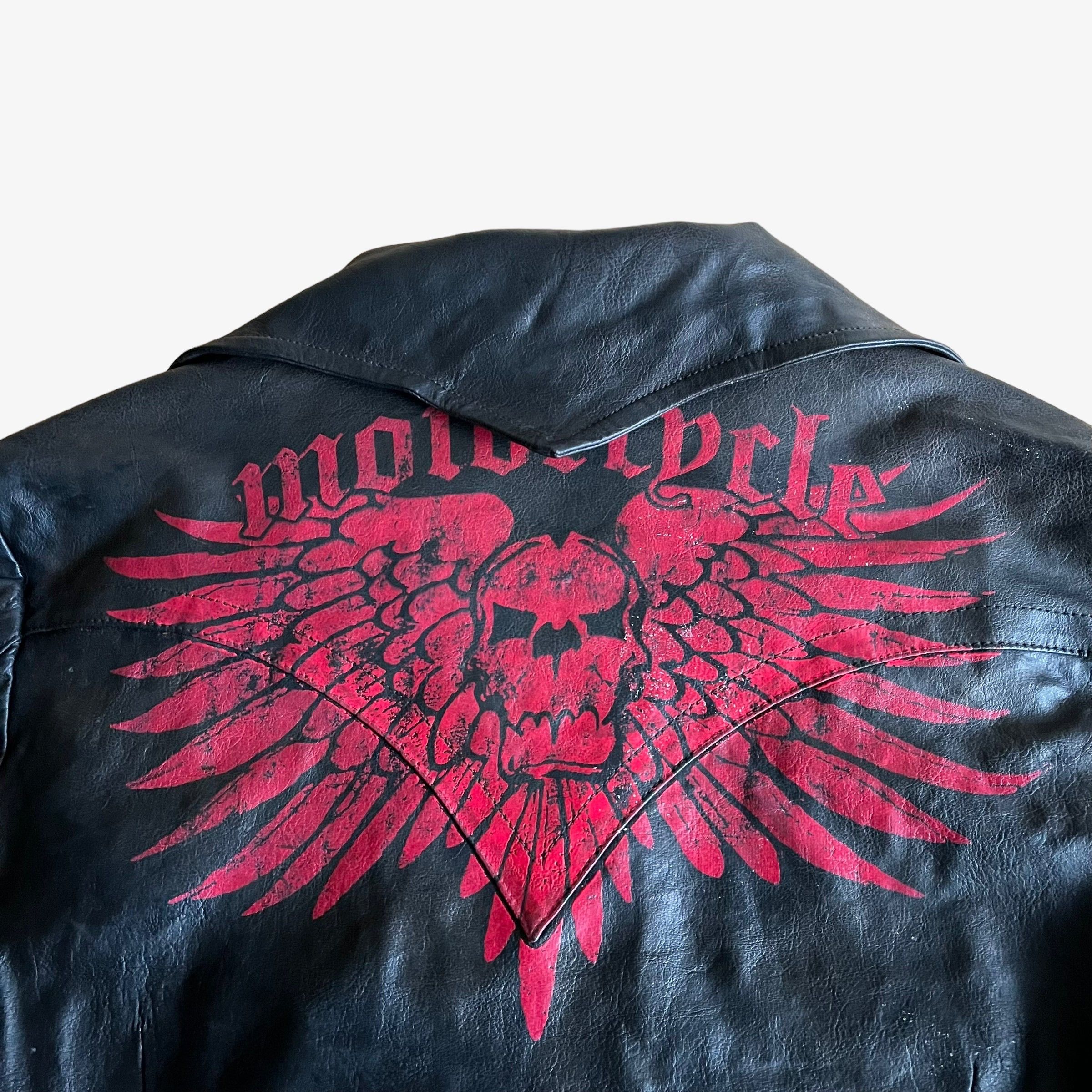 Replay Vintage 90s Women's Replay Black Leather Skull Biker Jacket Size M / US 6-8 / IT 42-44 - 3 Thumbnail